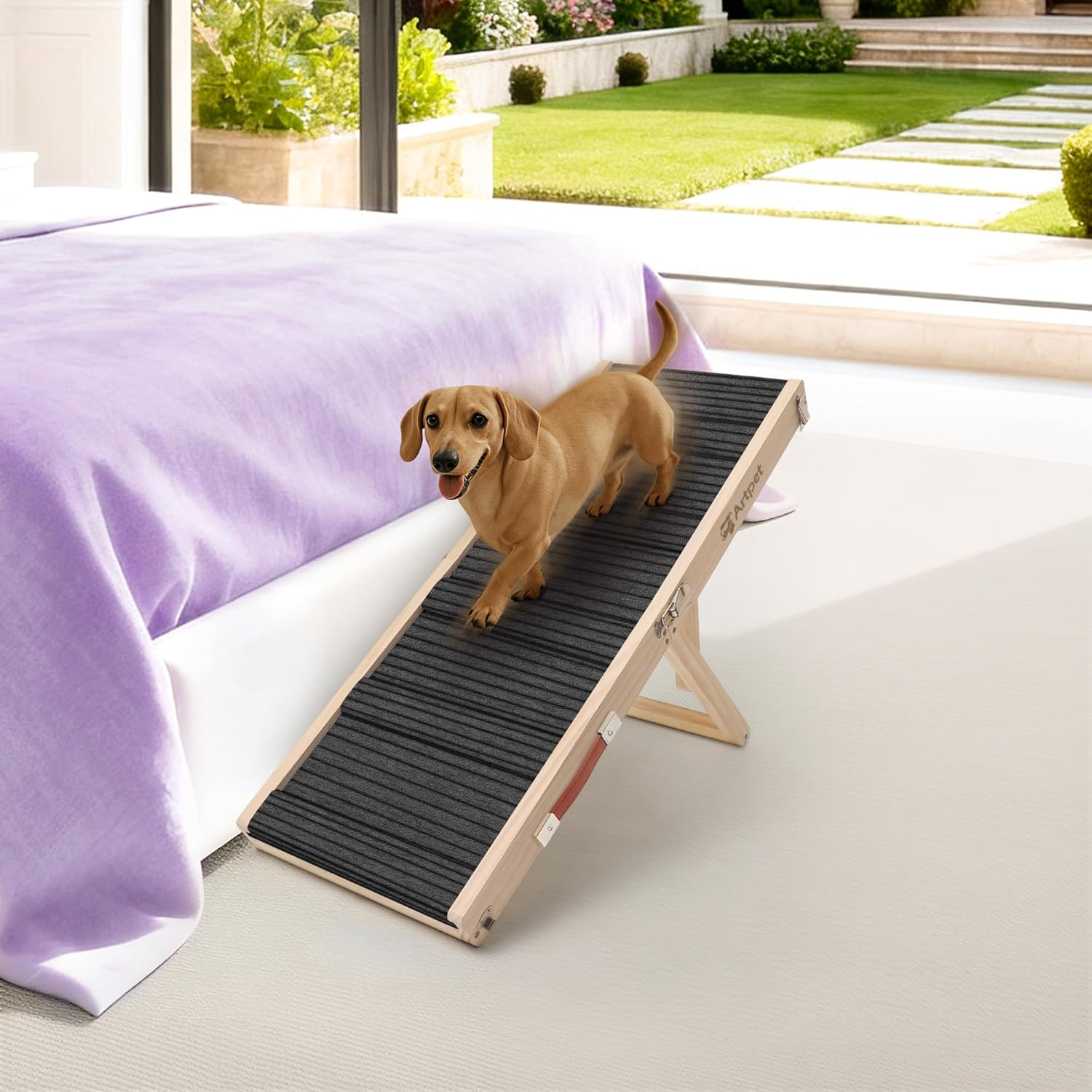 Dog Ramps for Small Dogs Folding Dog Ramp for Couch Bed Portable Pet Ramp for Cats Adjustable Height 21&rdquo;, up to 35Lbs image number 2