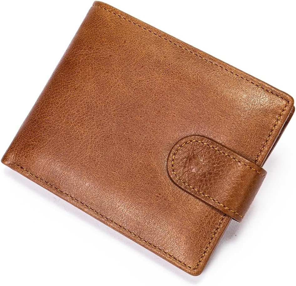 Men'S Genuine Leather Bifold Wallet - Vintage Zipper ID Window Design | 6 Card Slots + 4 Cash Pockets + 2 Photo Holders | RFID Protection & Zippered Coin Compartment (Black)