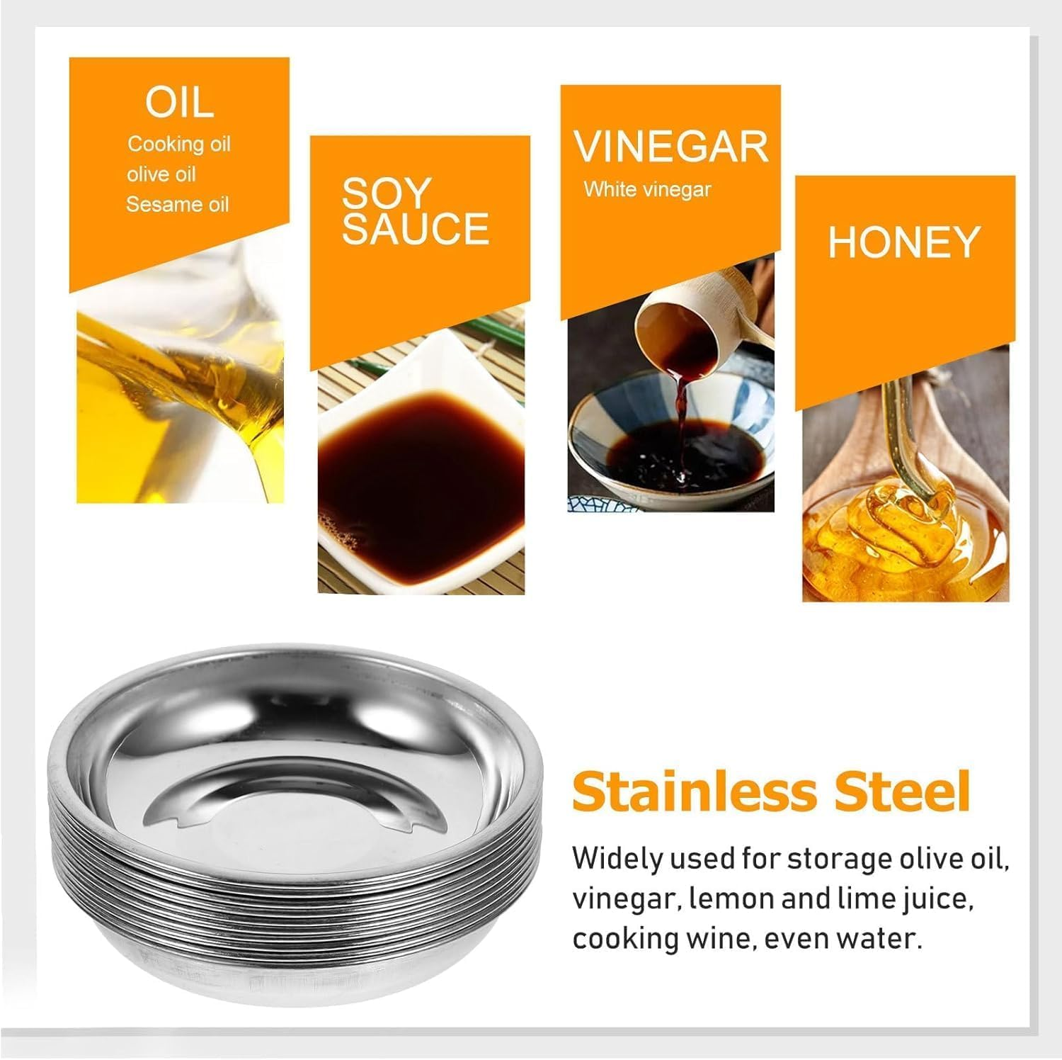 12Pcs Stainless Steel Sauce Dishes round Seasoning Bowls Dipping Bowl Mini Appetizer Plates, Saucers Dishes Sushi Cups image number 1