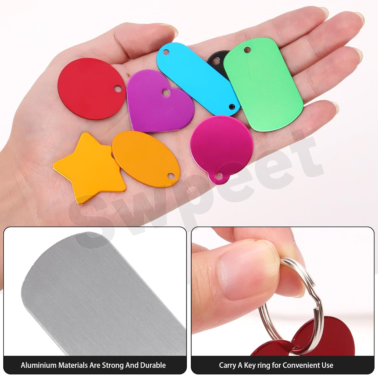 Swpeet 40Pcs 10 Colors 35Mm/ 1.37" round Aluminum Blank Tags with Key Ring Assortment Kit, Engraving Stamping Blank Tags Pet ID Tag for Pendant Decoration, DIY Keychains and Pets Tag Project image number 6