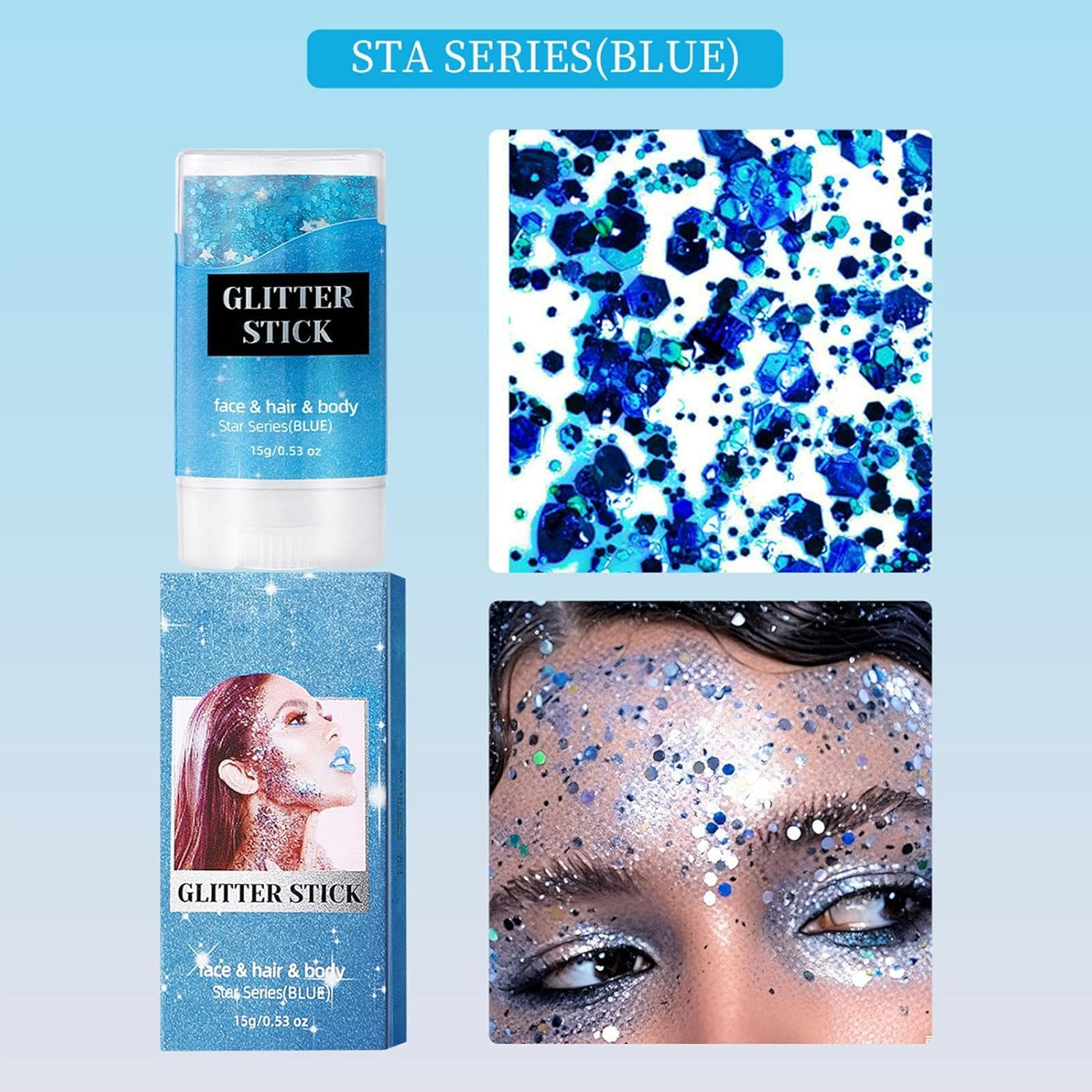 Wjnflqn Shiny Glitter Stick - Festival Makeup Face Glitter Stick | Cosmetic Shimmer Makeup Versatile Sparkling Accessories for Party Celebration Stage Performance - Blue image number 5