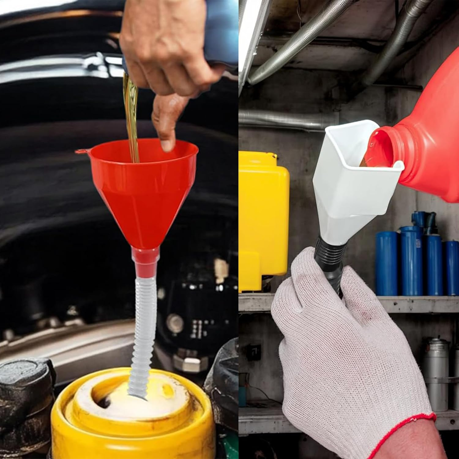 Professional 10-Piece Fuel Funnel Set for Easy Oil Changes - Flexible Right Angle Design,Anti-Spill Filter,Universal for Water/Gasoline/Engine Fluids image number 3