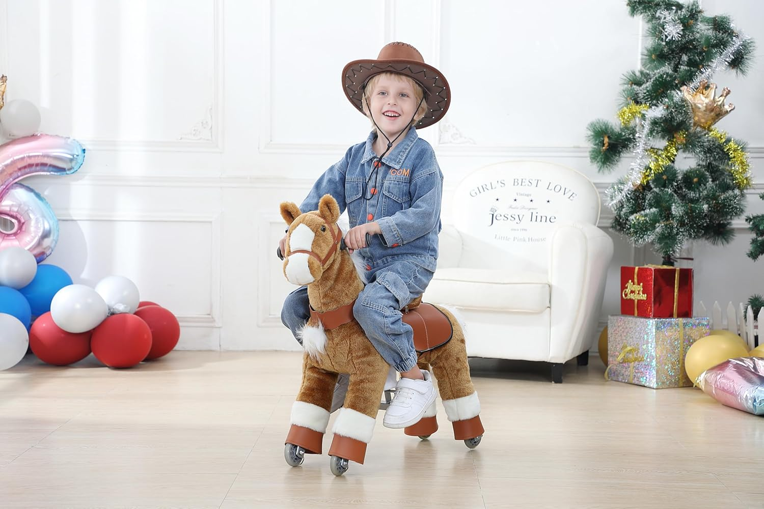 Ahatech Walking Horse Ride on Toy Plush Animal Brown Pony Small Medium Size for Ages 3-14 Years Rockin' Rider Coffee Stable Horse Ride on (Ages 3-6 Years, Brown) image number 2