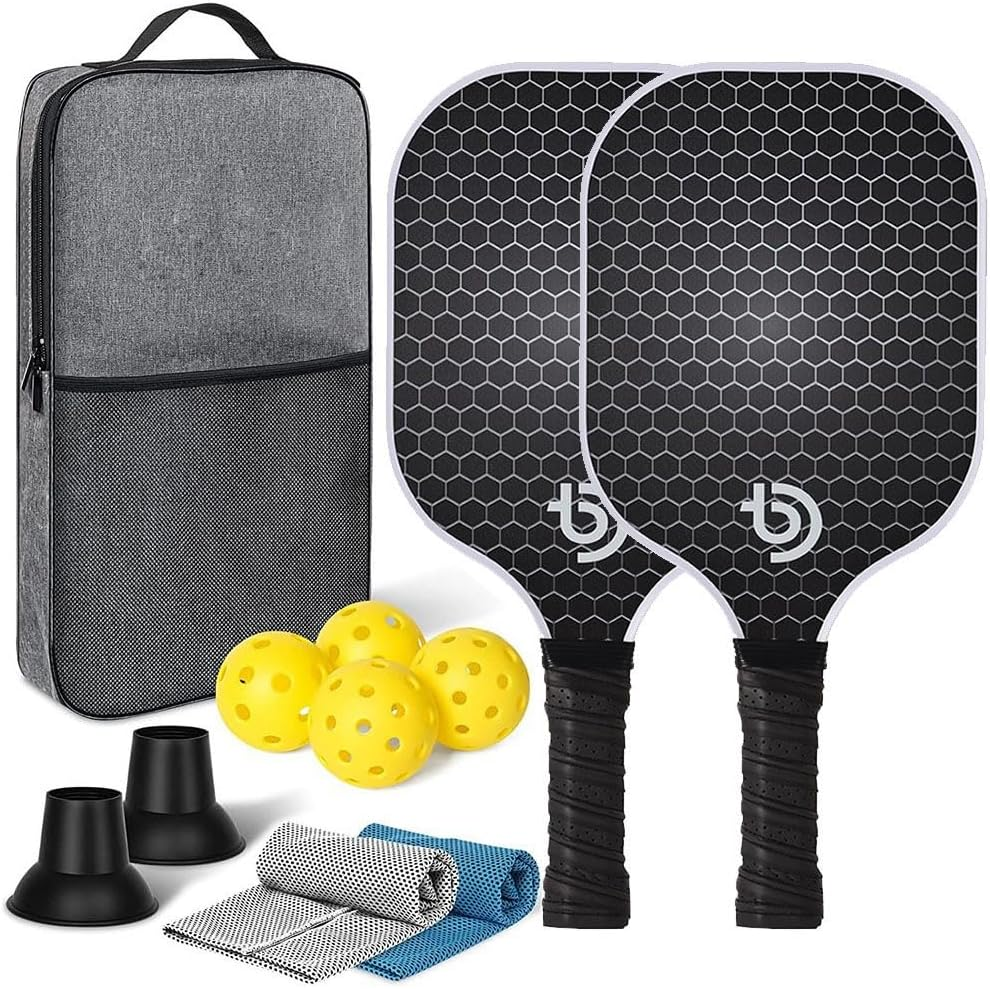 Pickleball Paddle Sets, XICEN Fiberglass Shock Absorbent Racket with Ergonomic Grip, Indoor Outdoor Pickle Ball Court Sports Accessories, Includes 4 Balls, 2 Ball Picker, 2 Ice Towel and Bag image number 3