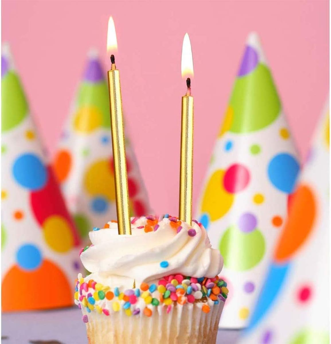 Birthday Cake Candles, 24 Pcs Golden Cake Candles, Long Thin Birthday Candles for Birthday, Party Candles (5.3 X 0.2Inch) image number 2