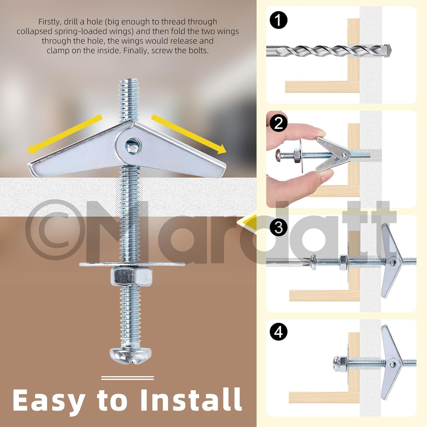 30 Sets 1/4" Toggle Bolts and Wing Nuts, Metal Toggle Bolts round Head Toggle Wing Nut Bolt Set Butterfly Toggle Anchors for Hanging Heavy Items on Drywall image number 1