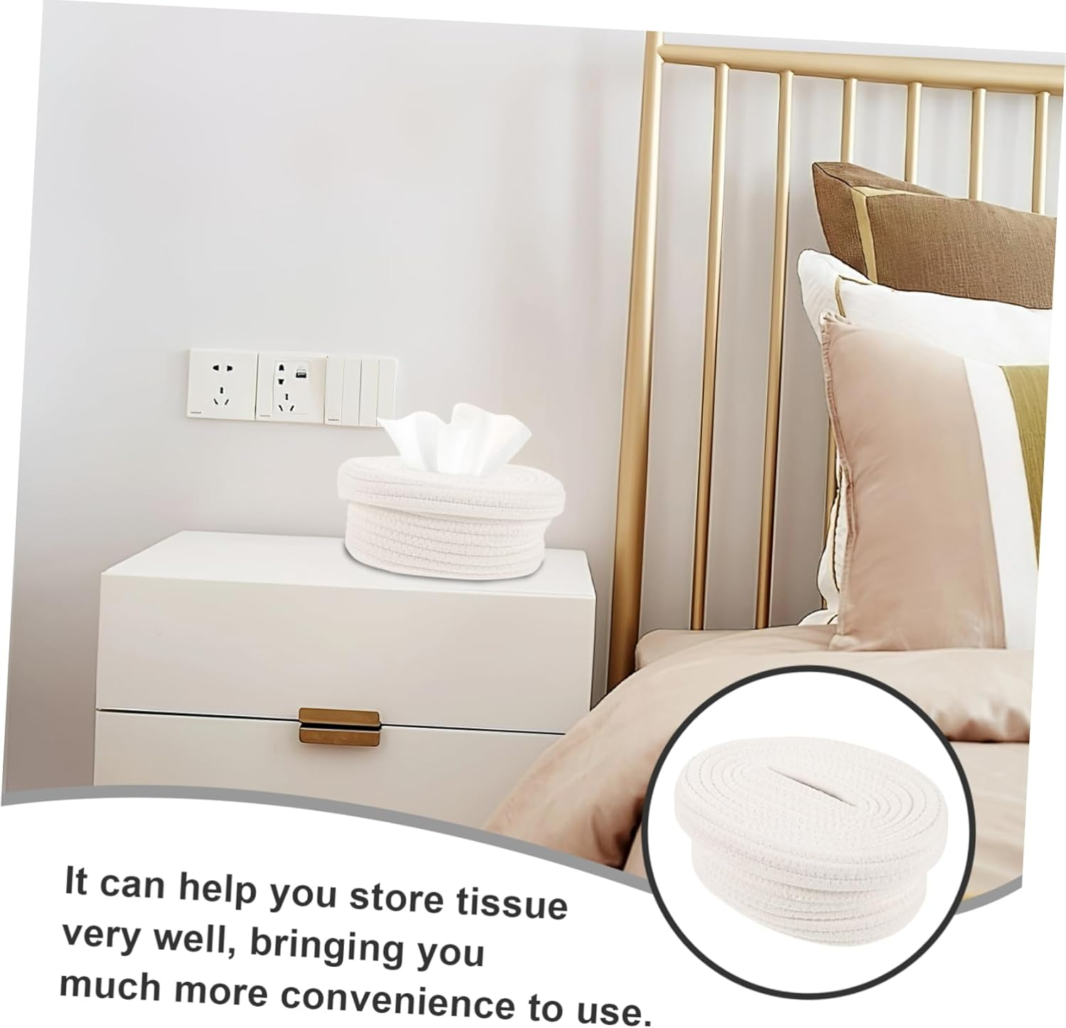 Generic Box Napkin Container Lids Basket Tabletop Wipe Dustproof Novelty Accessories Bins Sack Products Clear Shelves Rattan Paper Towel Holder Napkin Storage Case White Cotton Rope image number 3