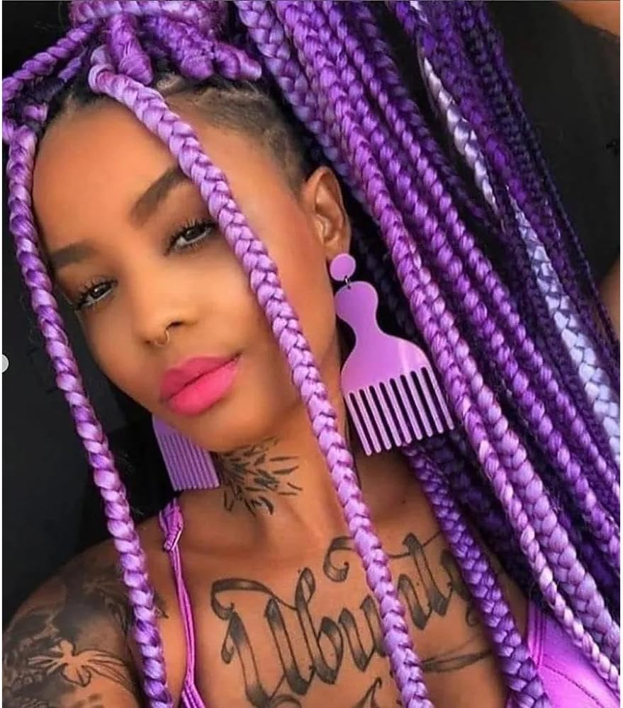 24 Inches Dark Purple Braiding Hair Extensions 3 Bundles, Heat Resistant Synthetic Fiber for Box Braids and Crochet Weaving (3 Bundles/Pack) - Damail image number 4