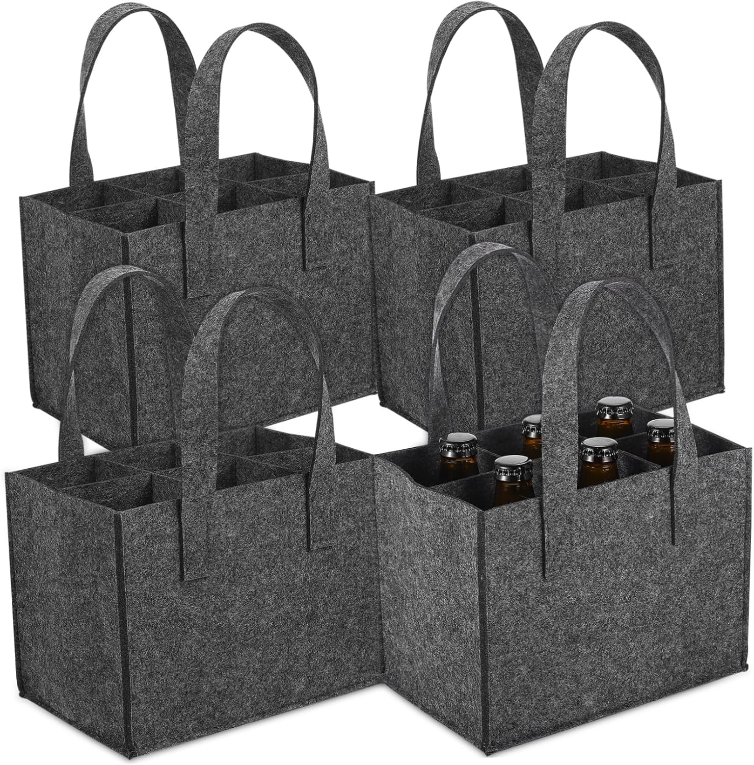 VALICLUD Reusable Felt Wine Bag Tote for 6 Bottles with Divider Medium Gray Felt Bottle Handbag Wine Carrier Tote Bag Set of 4 for Travel image number 2