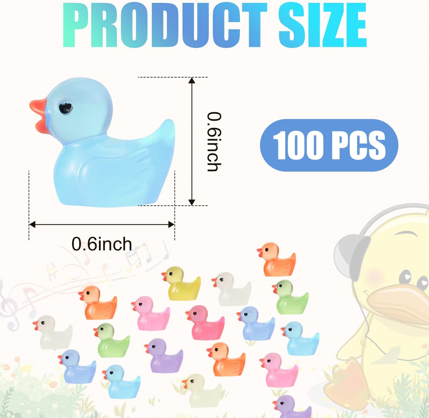 LUTER 100Pcs Mini Luminous Resin Ducks, Tiny Ducks Miniature Figures for Aquarium Garden Landscape Dollhouse Ornament Potted Decorations DIY (Multicolored)