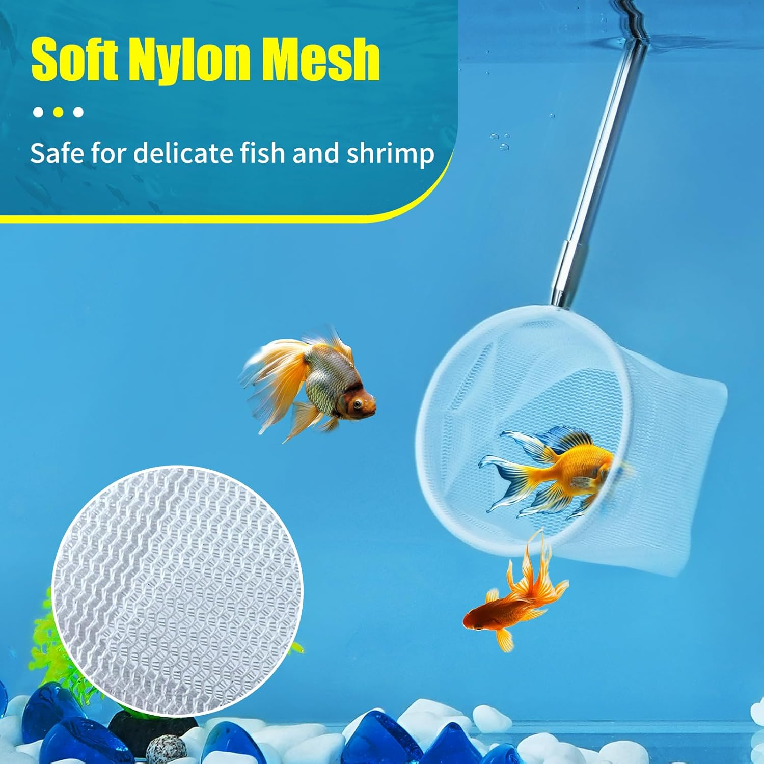 AQUANEAT Shrimp Net, Fish Net Aquarium, Fish Tank Net with Extendable Stainless Steel Handle
