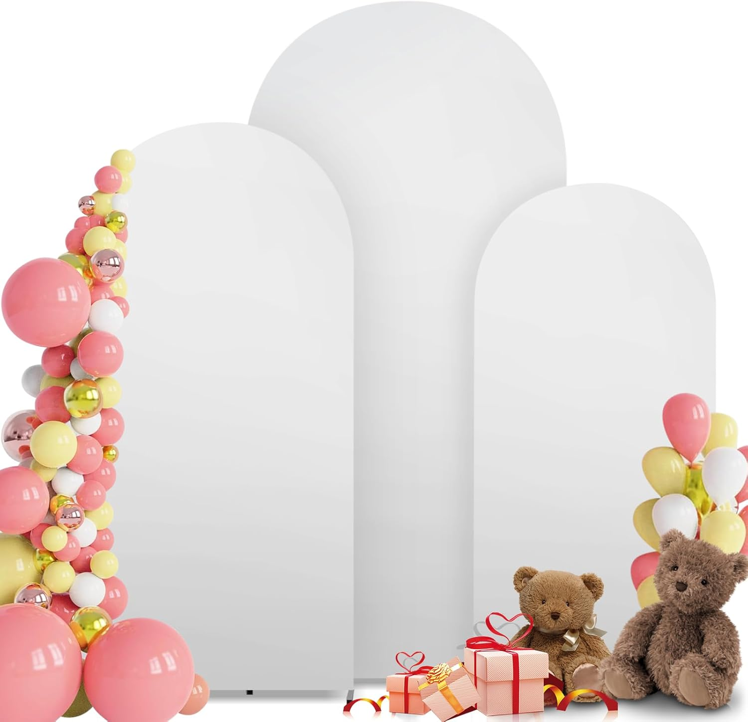 MEKOTRIN 3Pcs Arch Cover High Elasticity Thicken Polyurethane Fiber Milk Silk Fade Proof for Wedding Parties (White) image number 2