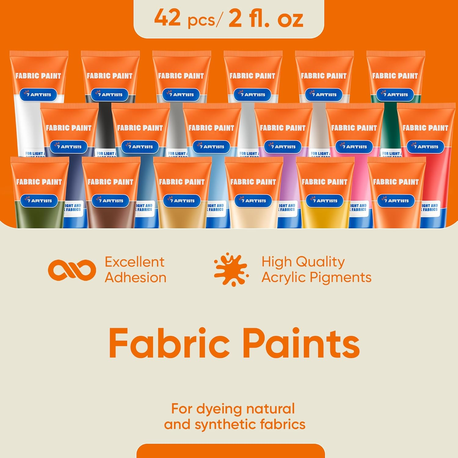 7 Artists Orange Fabric Paint 2 Fl. Oz &ndash; Fabric Paint Orange for Clothes Permanent | Textile Paint for Upholstery, Sneakers, Canvas Tote Bags, T-Shirt Painting | Pintura Para Ropa Y Zapatos image number 4