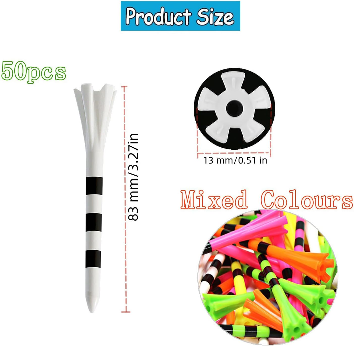 Yharnamite 50 Pcs Plastic Golf Tees, 3-1/4" Professional Golfing Tees with Five Claws Prong, Long Golf Tees, Frictional Resistance Reduction, Mixed Color image number 1