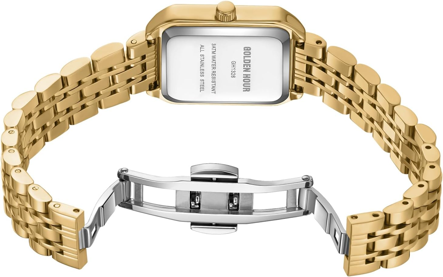 GOLDEN HOUR Women'S Rectangular Quartz Analogue Watch, Ladies Watches with Stainless Steel Band Fashion Casual Dress Waterproof Vintage Wrist Watches for Women - Gold White image number 5