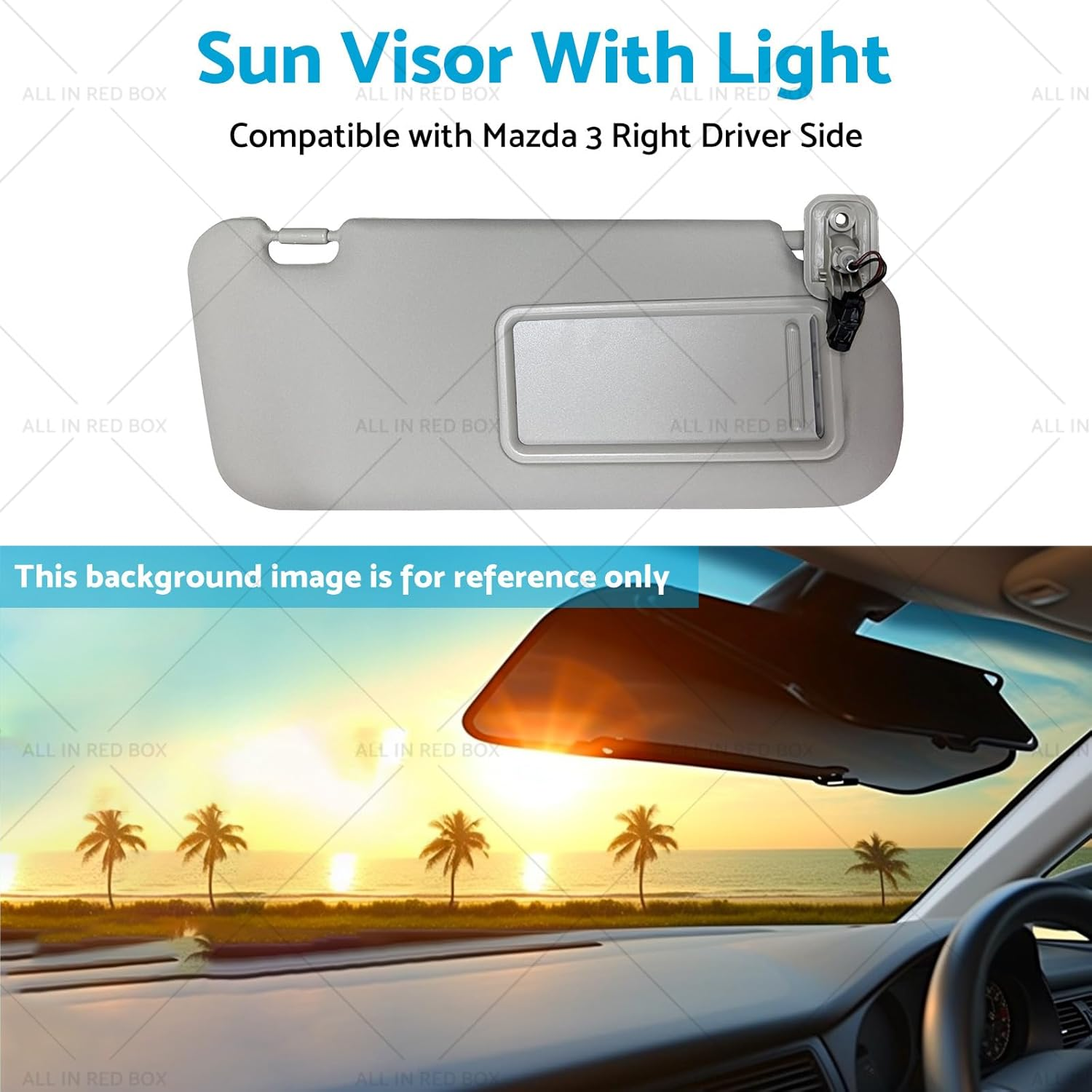 MAX COOL Right Driver Side Sun Visor with Light Suitable for Mazda 3 2010-2013 BBM369-270C-75