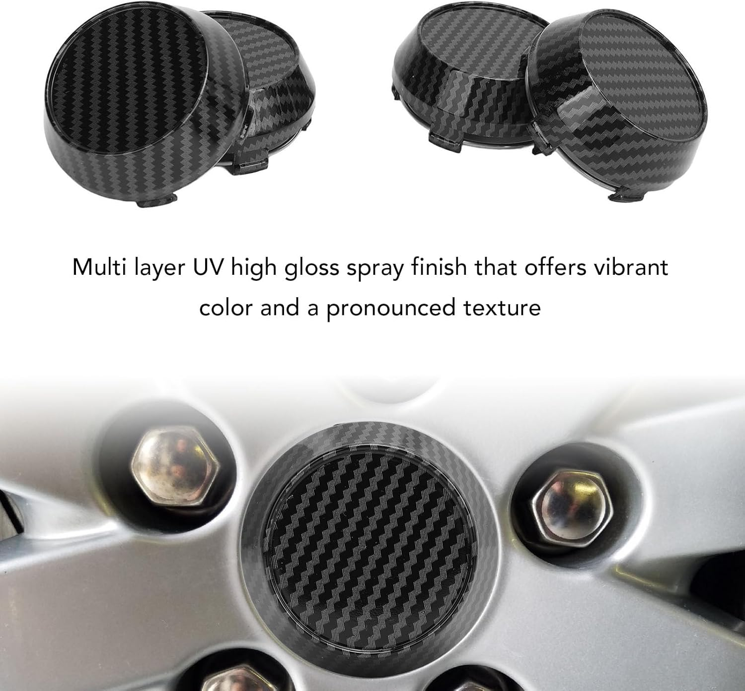 Grcfumo 4 Pcs 60Mm Wheel Center Caps, Wheel Center Caps, Carbon Fiber Style Tyre Rim Hub Caps Cover Universal Fit for Vehicle