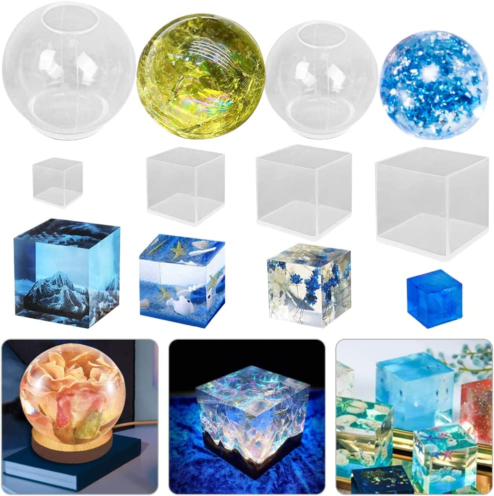 6 Pcs Sphere Cube Resin Molds, Finegood Clear Resin Molds Silicone Epoxy Resin Molds DIY Seamless Crystal Ball Silicone Mould for Resin Candle Soap image number 2