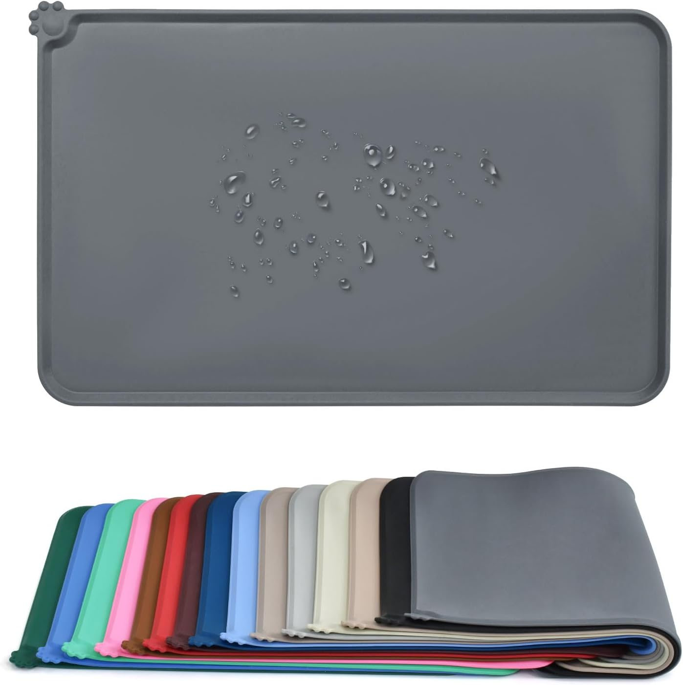 AUDWUD Silicone Waterproof Dog Cat Pet Feeding Mats,Anti-Slip Pet Bowl Mats,Fda Grade Pet Feeding Mat (M, Grey) image number 5