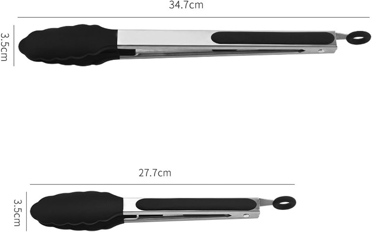 EOMECUIGAO Kitchen Tongs 2Pcs Silicone Anti-Scald Food Clip Stainless Steel BBQ Clip Steak Clip (Black) image number 5