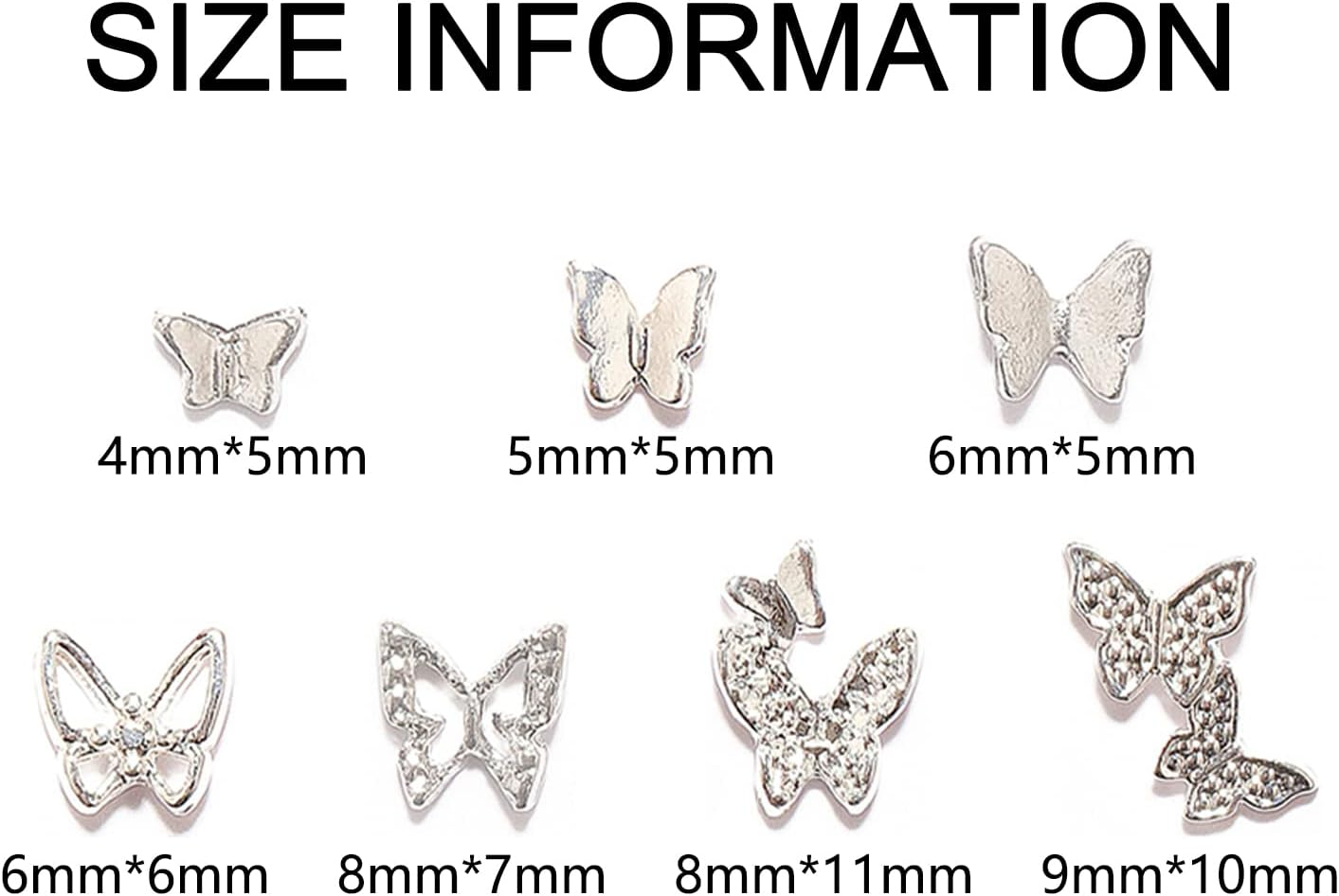 DANNEASY 70Pcs Butterfly Nail Charms 3D Nail Butterfly Charms for Nails Design Alloy Nail Jewels Nail Decoration for Acrylic Nails DIY Craft Nail Art Accessories (Silver/7Style) image number 1
