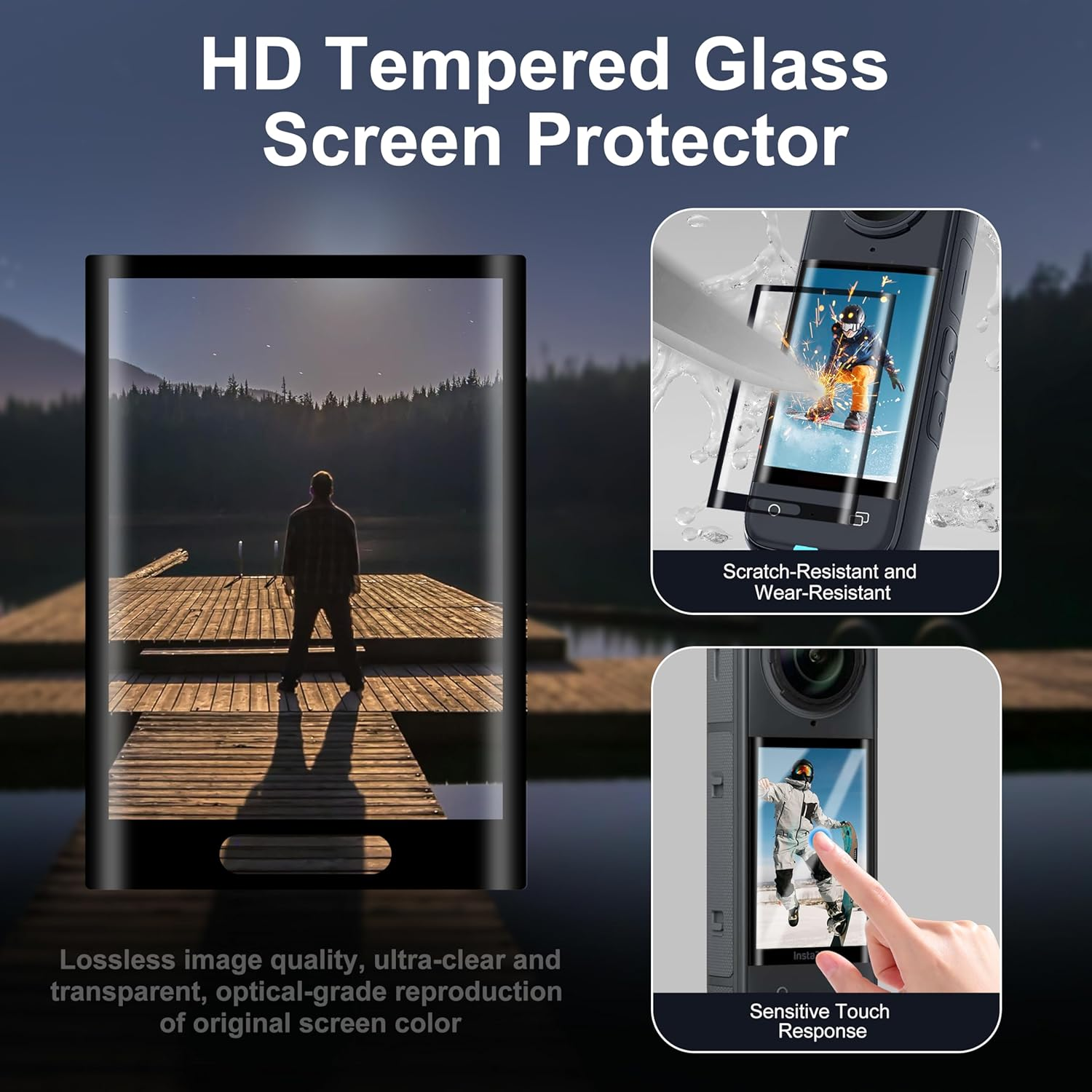 Fitstill Protection Accessories Kit Only for Insta 360 X5 Optical 2PCS Tempered Glass Screen Protector+Rubber Lens Cap+Silicone Rubber Protective Case+Silicone Support Base Mount Insta 360X5 Accessory image number 4