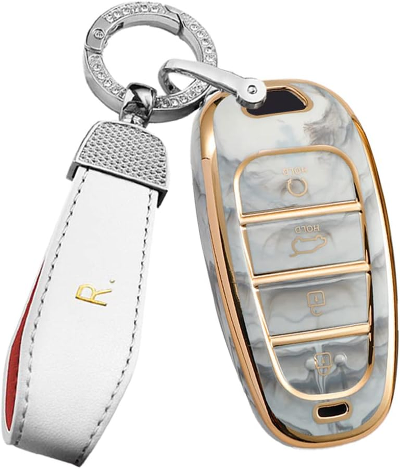 Ontto Tie-Dye TPU Car Key Fob Cover Fit for Hyundai Santa Fe Tucson 2022 Nexo NX4 Atos Prime Solaris 2021 4 Buttons Key Case Keyring Keychain Key Holder Key Shell Bag Accessories Blue