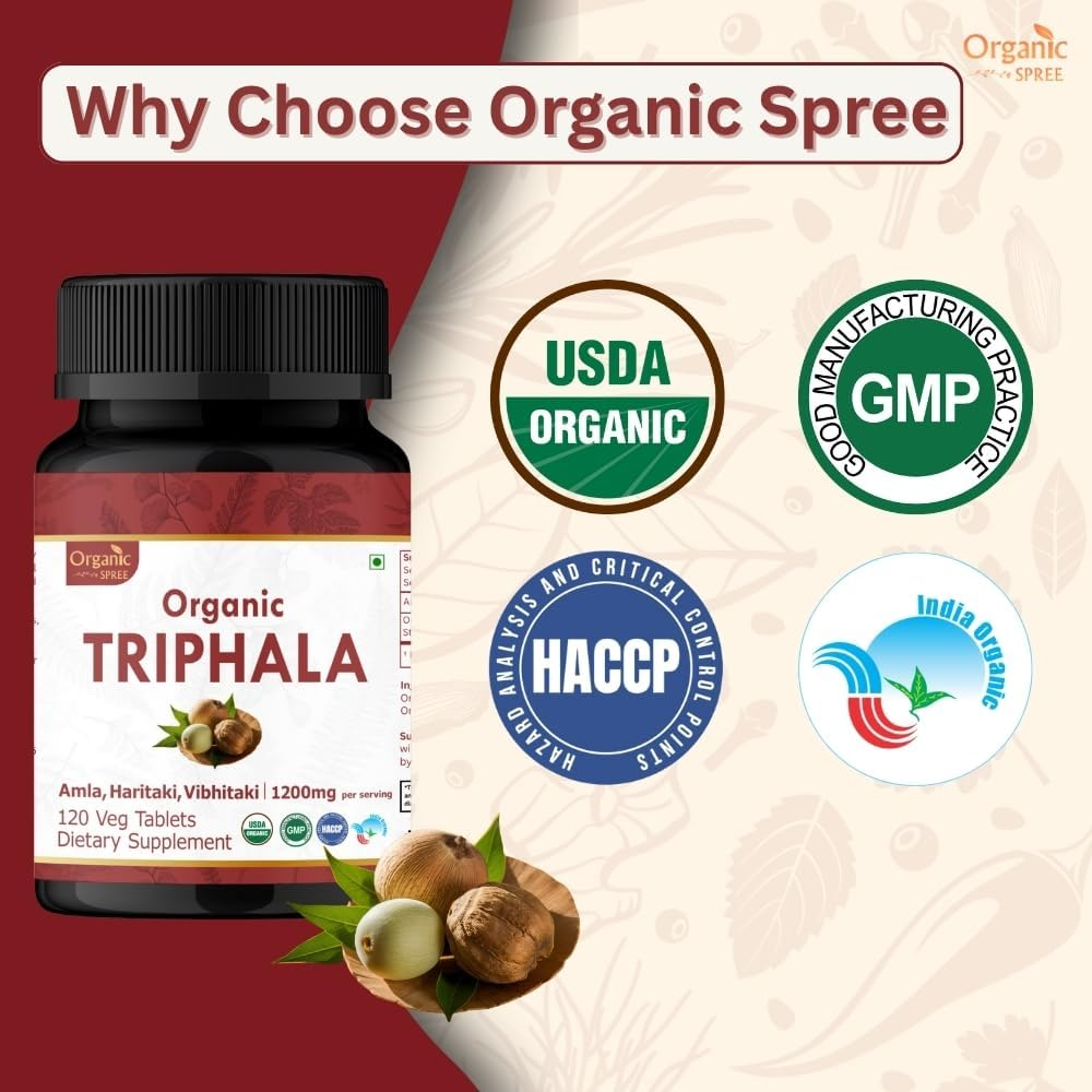 Triphala 120 Tablets | Amla, Haritaki & Bibhitaki | 1200Mg per Serving | Organic and Natural | USDA Certified 120Tab (1) image number 4