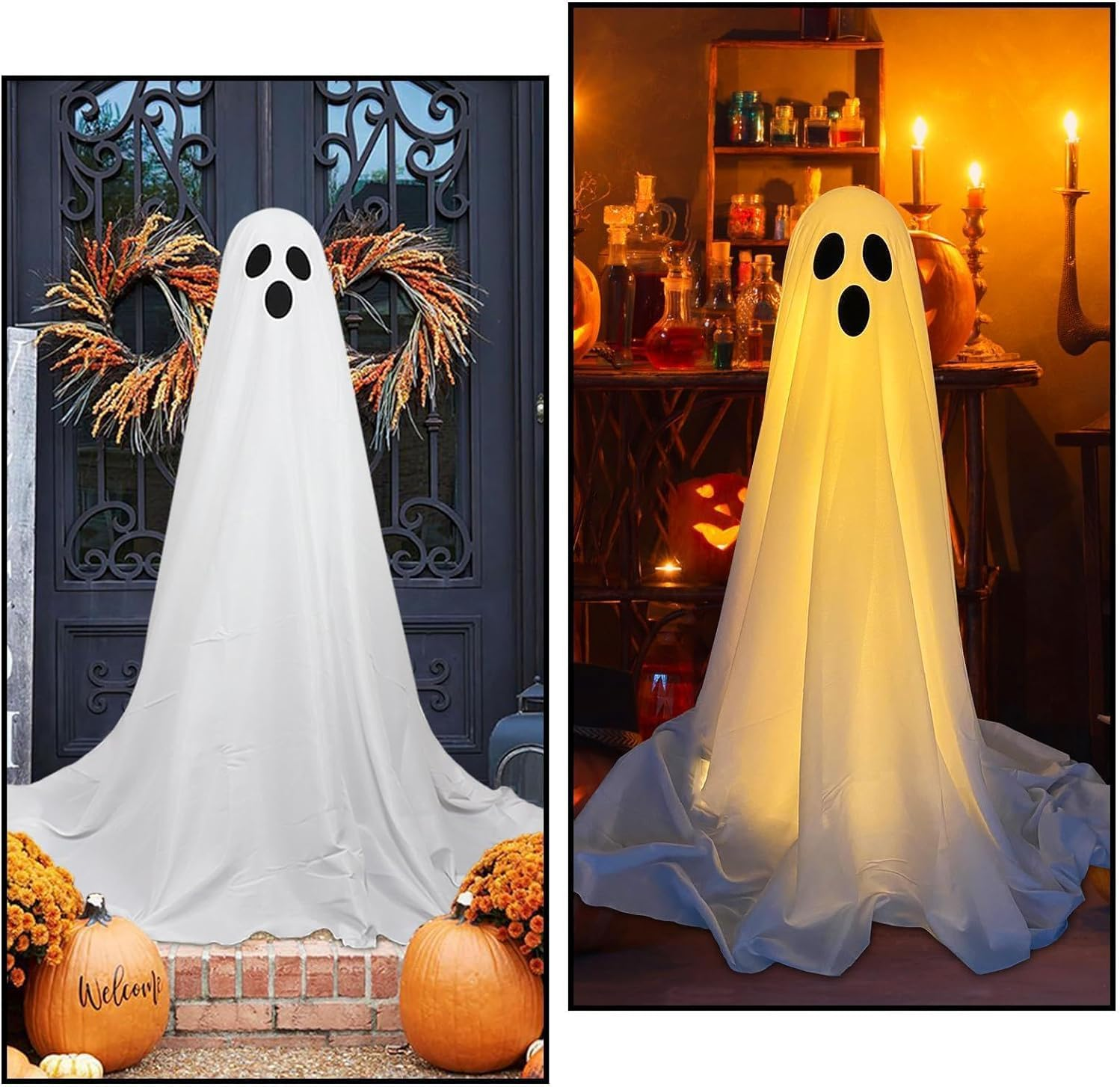 Spooky Ghost with Light | Halloween Decoration Large Cute Ghost with LED String Lights and Balloon | Halloween Outdoor Hanging Decorations for Garden, Porch, Yard, Balcony, Lawn, Patio, Front Door image number 5