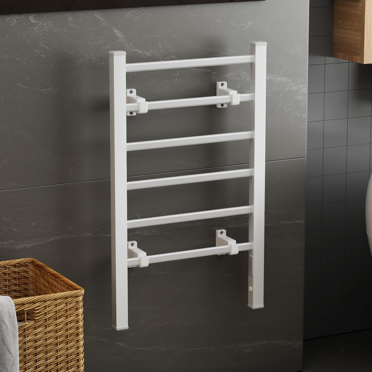 6 Bars Heated Towel Rail, Wall Mounted Towel Rack, Aluminium Electric Towel Warmer Dryer Rail Waterproof for Bathroom, Silver image number 5