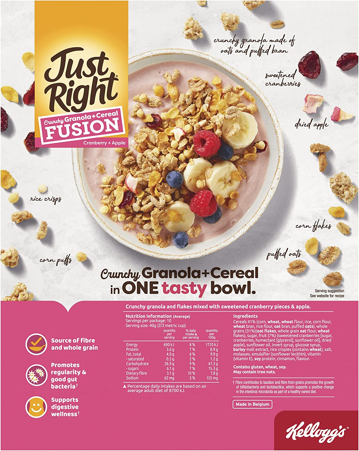 Kellogg'S Just Right Crunchy Granola Cereal Fusion, Cranberry and Apple, 400G image number 4