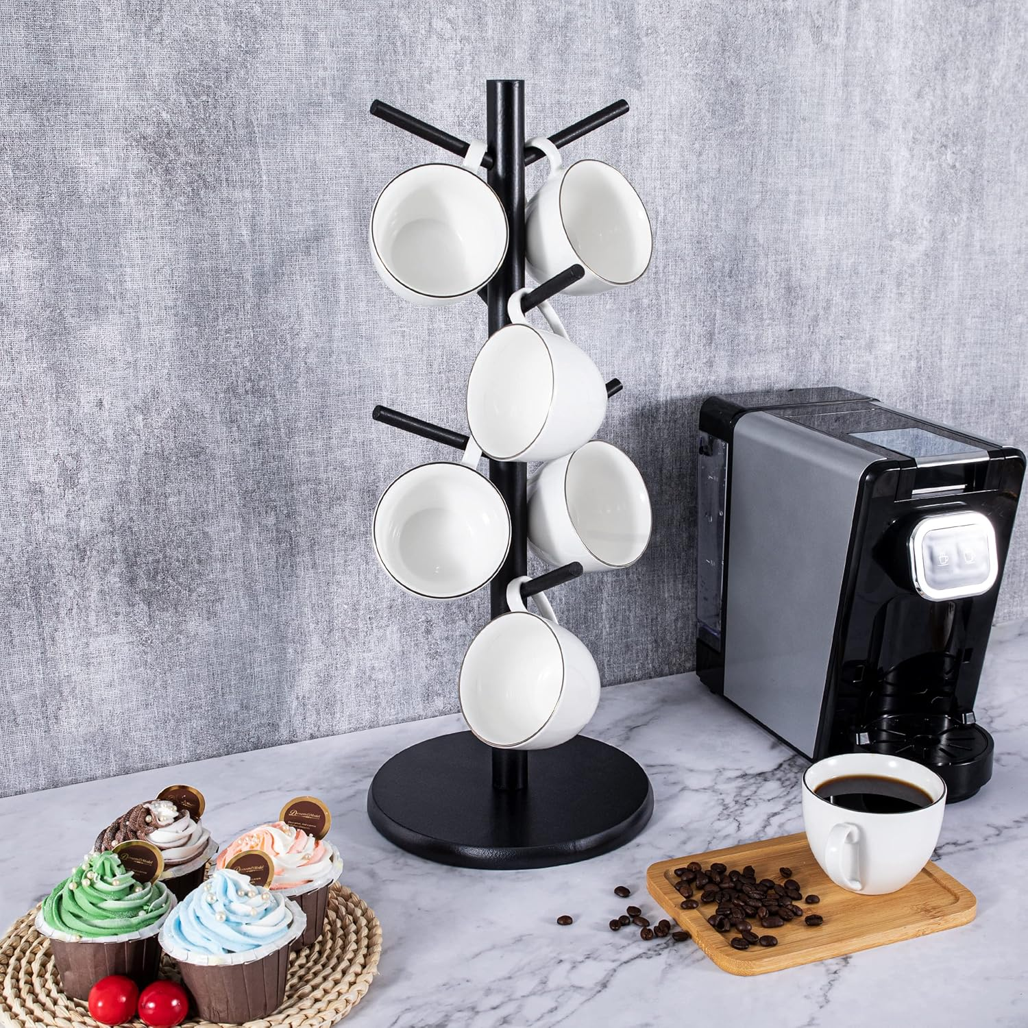 Mylifeunit Mug Holder Tree, Black Coffee Cup Holder with 8 Hooks, Wood Mug Hanger Stand for Counter image number 4