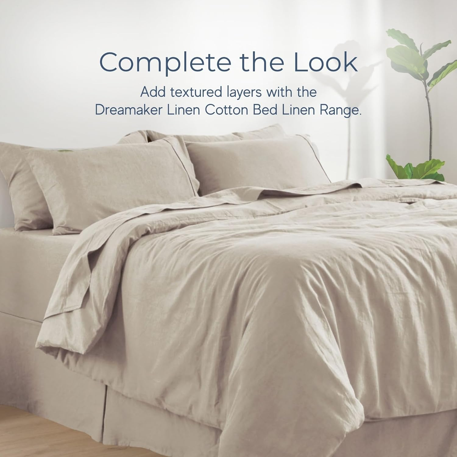 Dreamaker Linen Cotton Quilt Cover Set Super King Bed - Natural Fabric Durability Hypoallergenic Breathable Ultra Soft & Comfort Bedding Set All Season Doona Duvet Cover Set - Oatmeal (Super King) image number 3