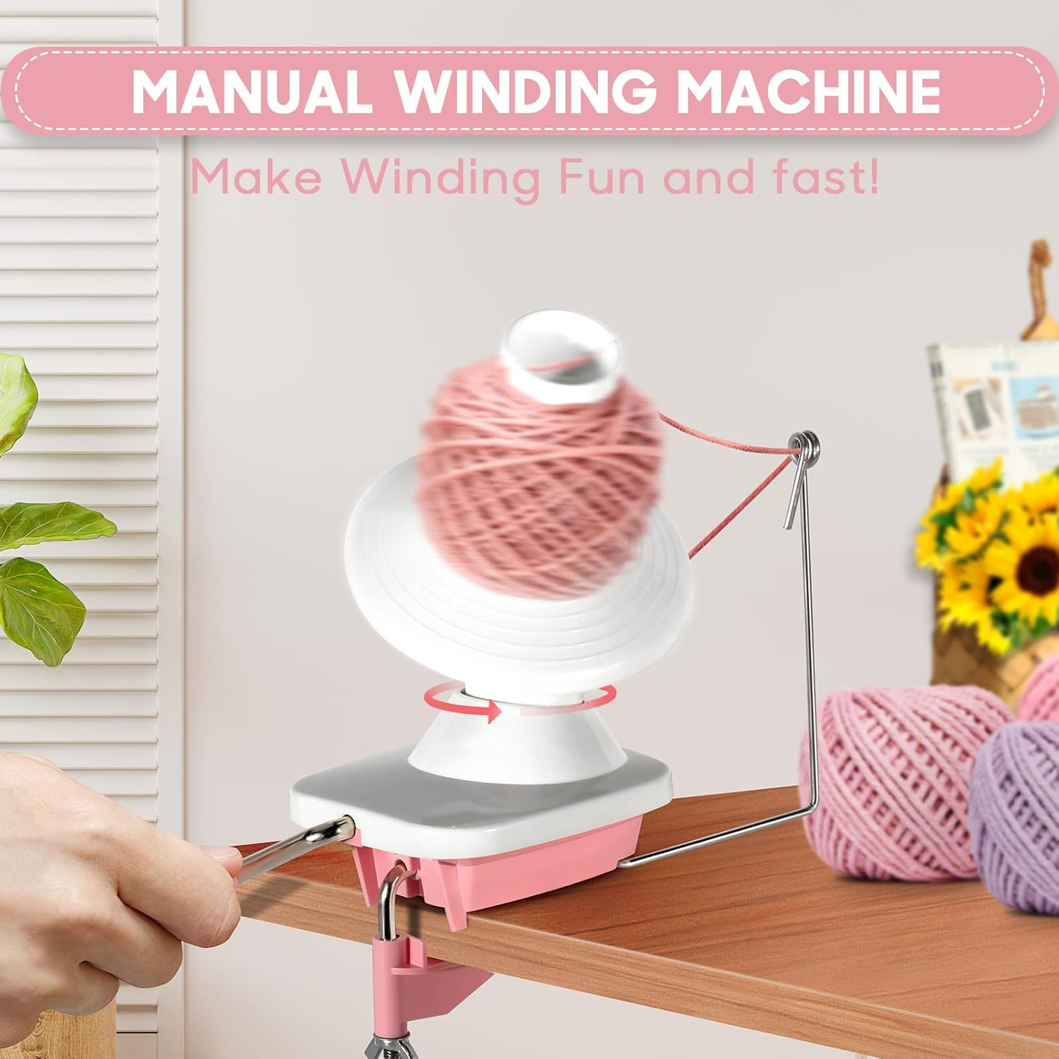 Anti-Slip Yarn Winder, Yarn Ball Winder for Crocheting, Efficiently Make Neat Yarn Cake, Yarn Winder with Lower Noise for Fiber and Wool Thread Balls, Knitting Lover'S Helper Gift (Pink) image number 5
