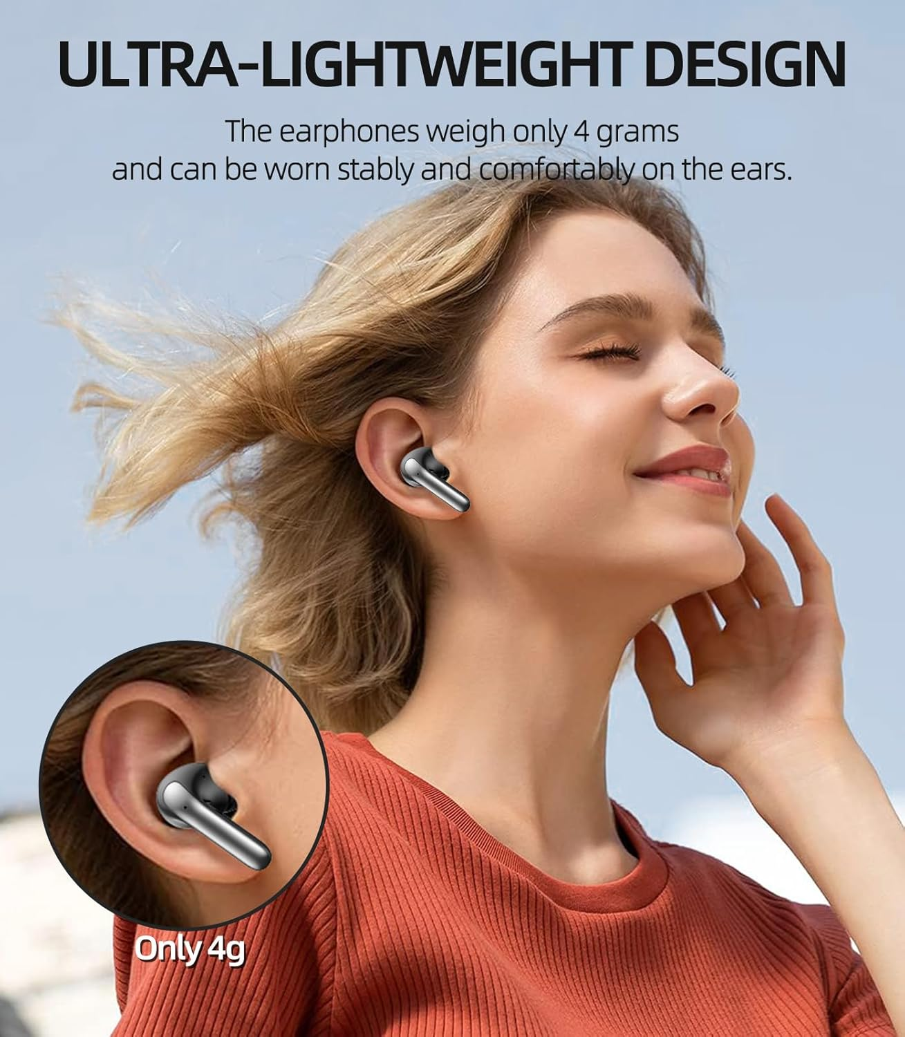 GUANDA TECHNOLOGIES CO., LTD. Wireless Bluetooth Headphones, 40H Playback Bluetooth Headphones, LED Power Screen Charging Case, IPX5 Waterproof Wireless Earphones, Dual Mic for Phone Game TV Sports image number 4