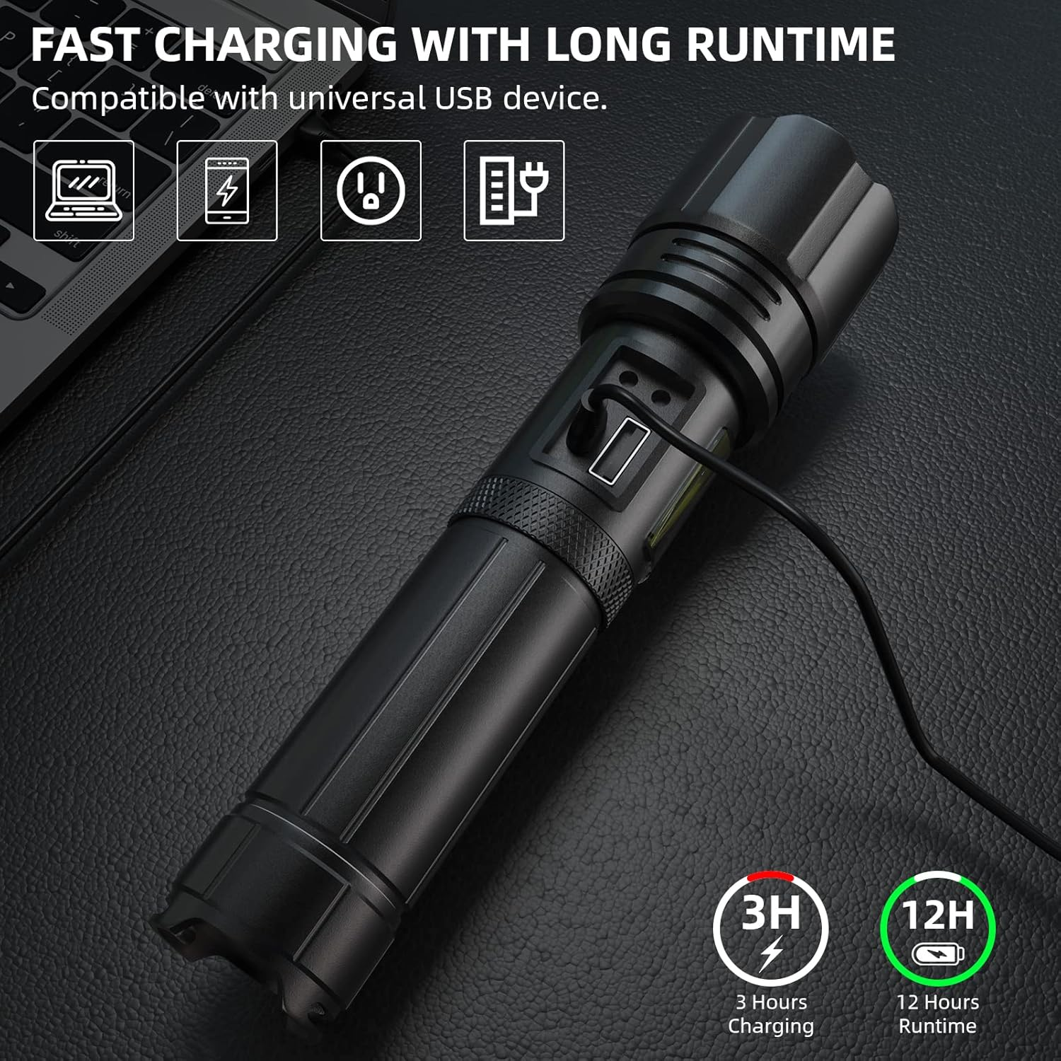 Flashlights High Lumens Rechargeable - 900000 Lumen LED Flashlight 7 Modes with COB Work Light, IPX7 Waterproof, Flash Light High Lumens for Emergencies, Camping, Hiking image number 3