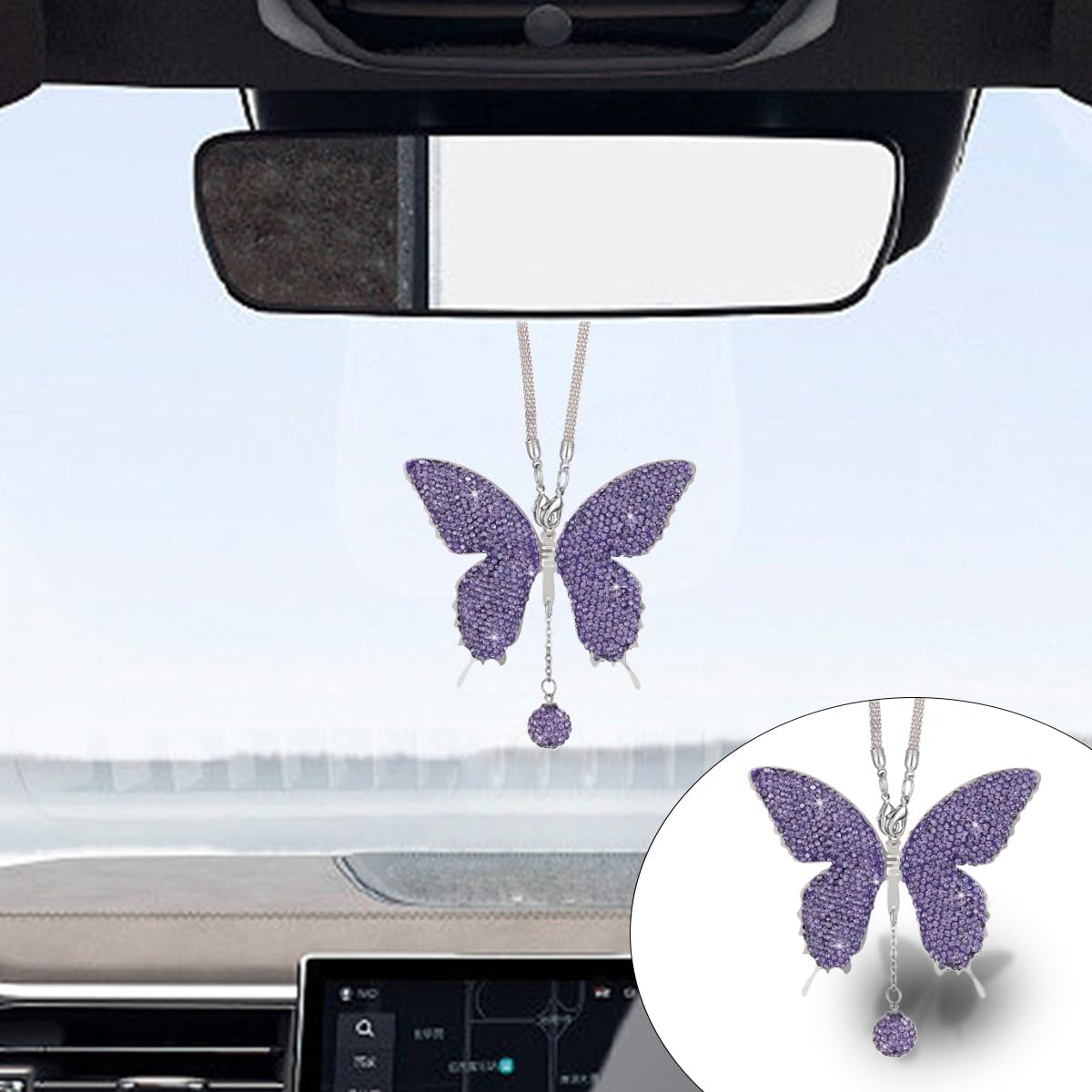 Bling Butterfly Diamond Car Hanging Accessories, Crystal Butterfly Rear View Mirror Luck Car Decoration Accessories for Women, Valentine'S Day Presents Ornament Pendant for All Cars (Lemon Yellow)