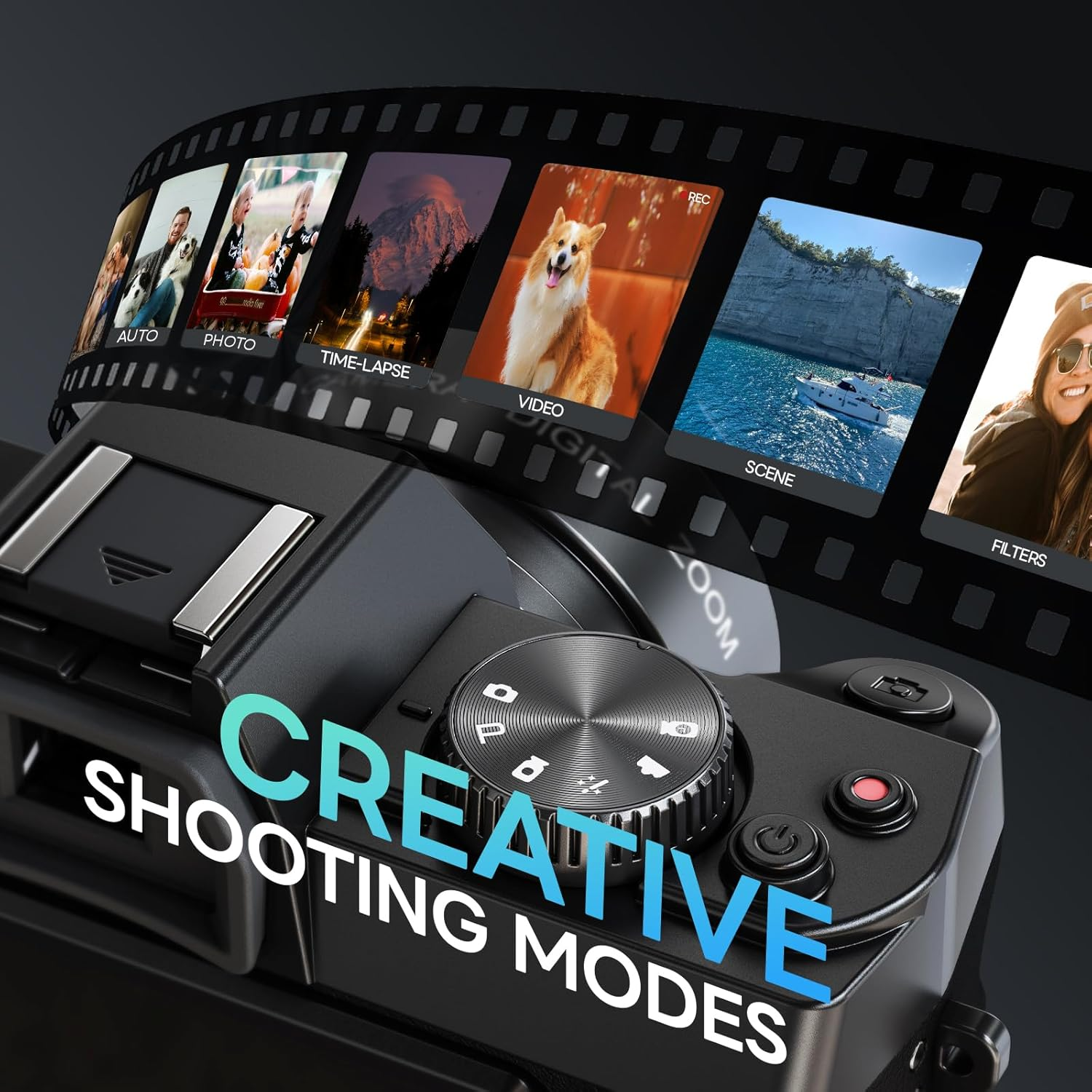 NBD 5K 64MP Digital Camera, Wi-Fi & App Control, 16X Zoom, Autofocus, Anti-Shake, 180&deg; Flip Screen, Macro & Wide-Angle Lenses, Webcam Function, Includes 64GB TF Card & 2 Batteries (Graphite) - Graphite image number 5