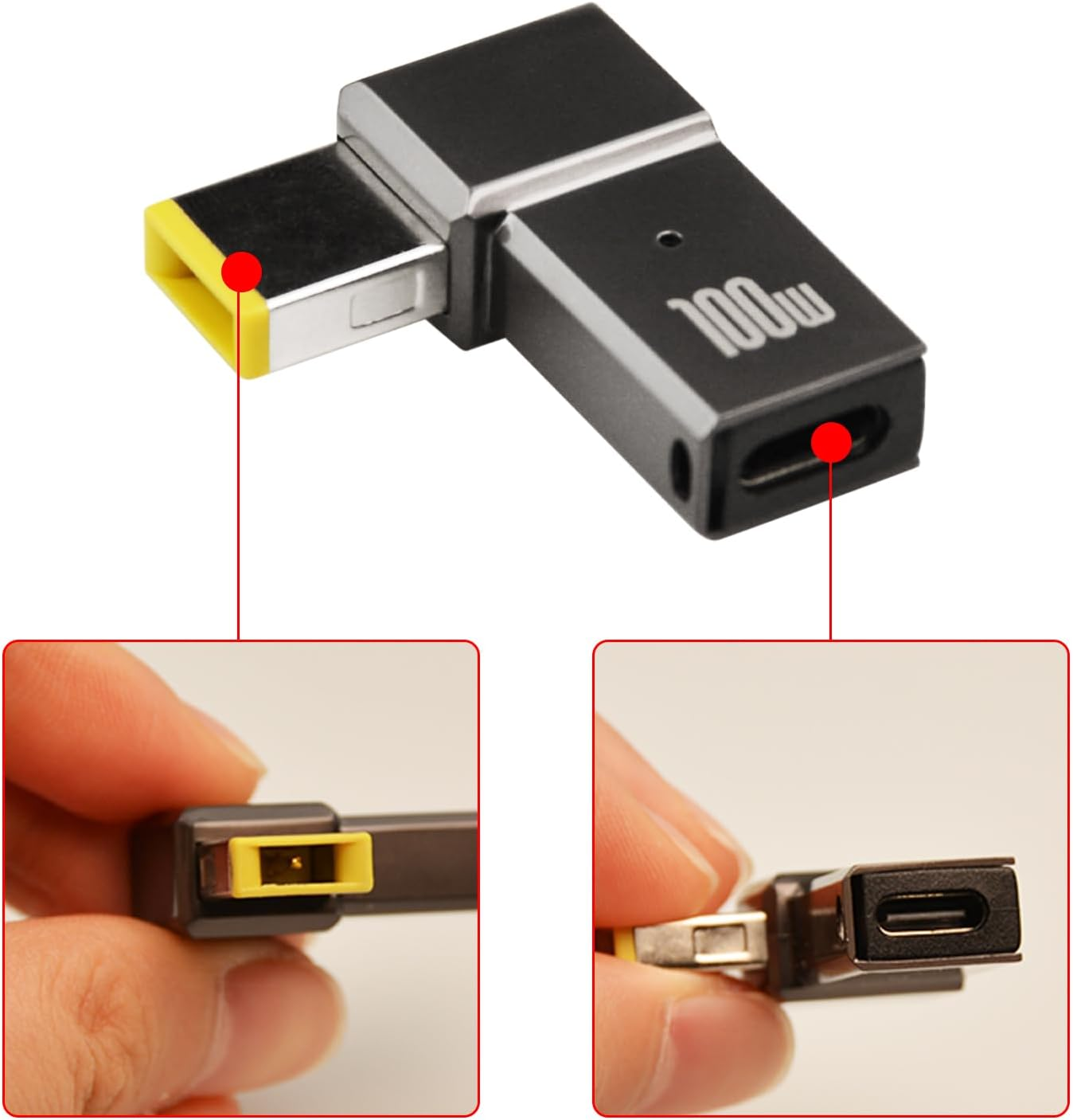 USB C to Slim Tip Adapter, 2Pcs 100W 5A Laptop Charging Cable Adapter with USB C Female Input to Slim Tip Rectangle Zinc Alloy PD Charge Converter for Laptops image number 3