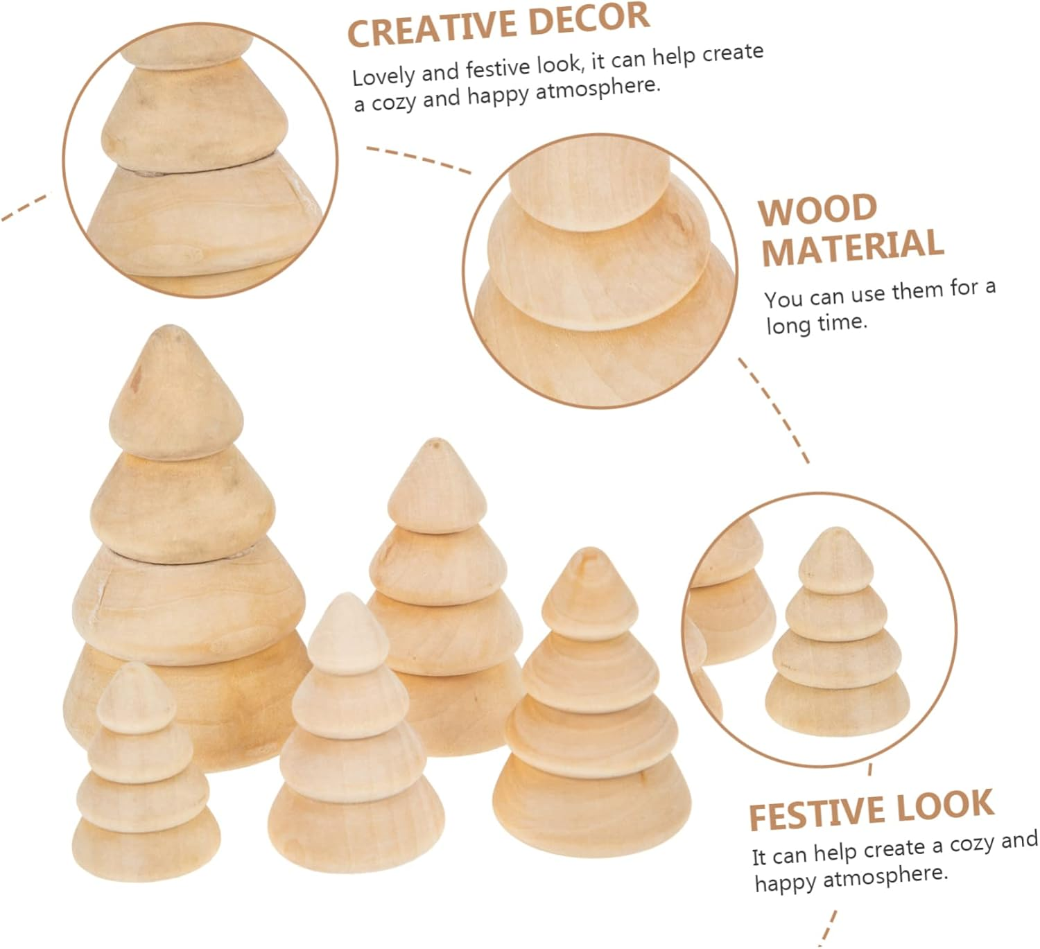 Wooden DIY Christmas Tree Decor Set 5Pcs Large Natural Xmas Tree Ornaments Festival Desktop Decoration for Holiday Home Display image number 4