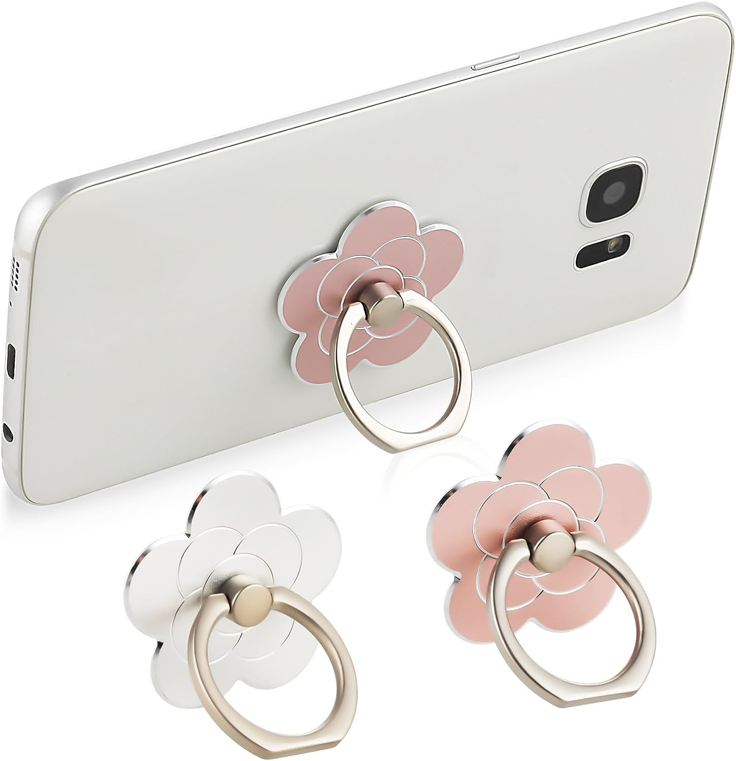 Sibba 2Pcs Phone Ring Holder Kickstand Cellphone Flower Finger Ring Grips Stand Metal Universal Accessories Compatible with Smartphone, Mobile Phones, Phone Case (Silver, Rose Gold) image number 4
