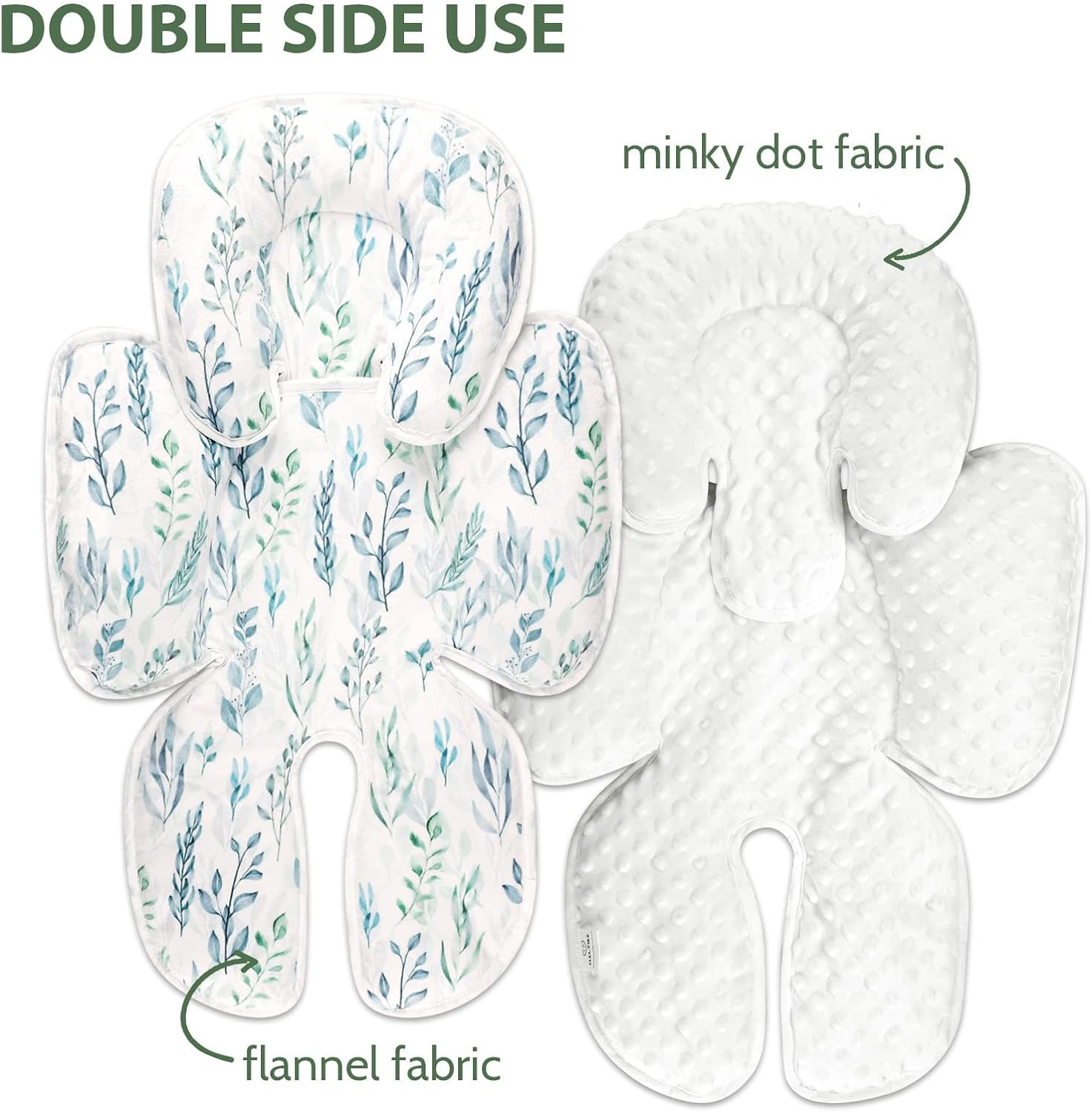 DILIMI Infant Car Seat Insert, 2-In-1 Carseat Head Support for Newborn, Soft Baby Head Support for Car Seat, Stroller, Bouncers, Green Leaf image number 4
