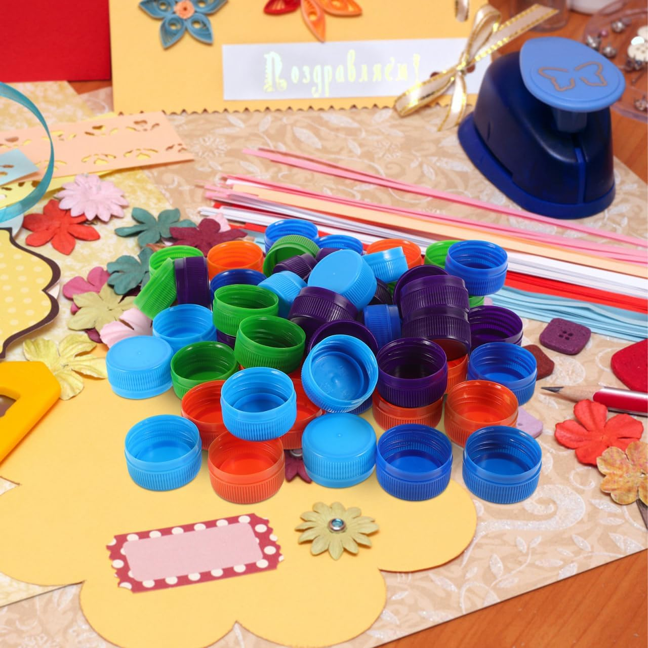 Sewroro 50Pcs Plastic Bottle Caps, Mixed Color Bottle Caps Plastic Colorful Bottle Lids Caps for DIY Craft image number 3