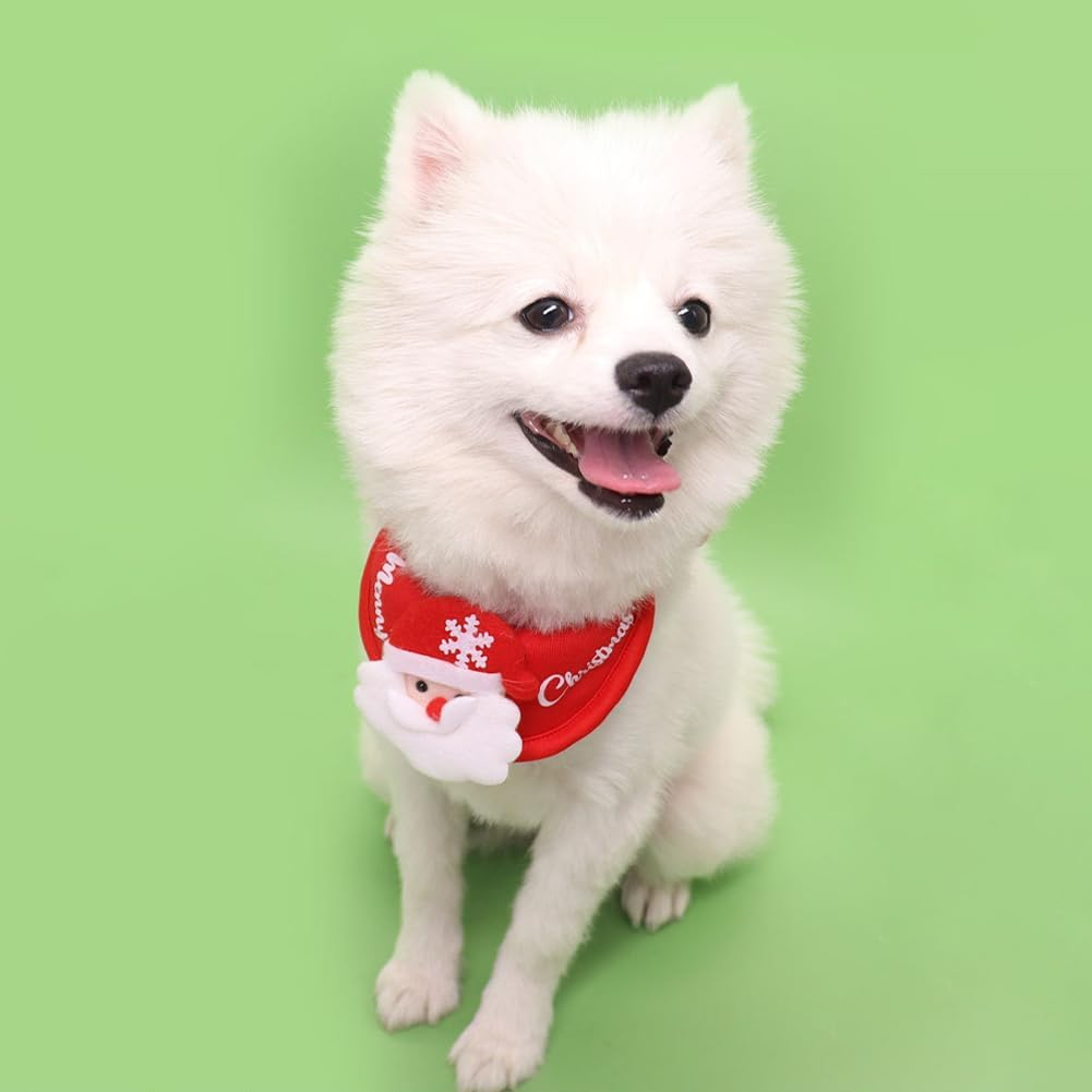 Dog Cat Christmas Day Pet Hat Collar Set, Adjustable Headpiece Hat with Star for Dog Cat Pet Christmas Party Cosplay Supplies (Red) image number 1