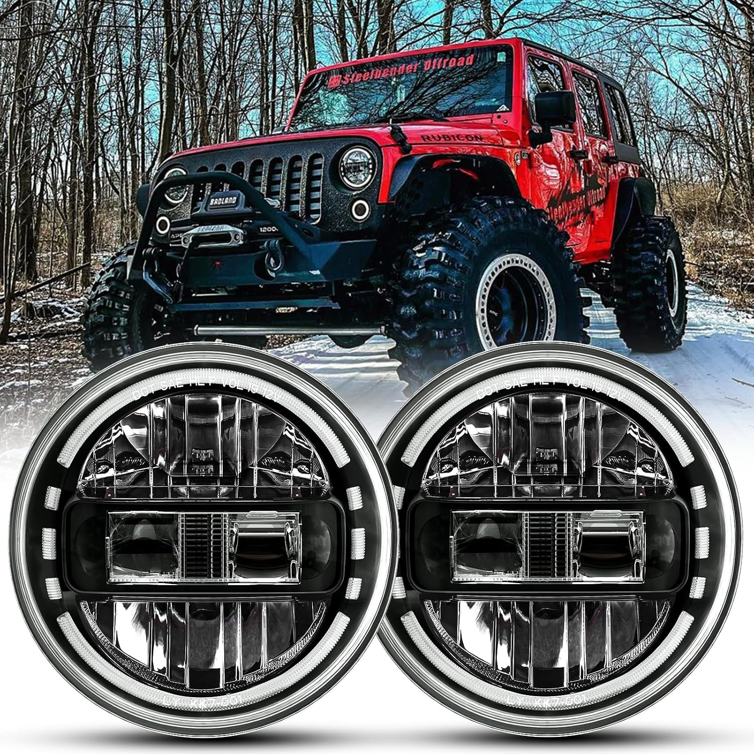 7 Inch Led Headlights DOT Approved Jeep Headlight with DRL Low Beam and High Beam for Jeep Wrangler JK LJ CJ TJ 1997-2018 Headlamps Hummer H1 H2-2019 Exclusive Patent (Black) image number 6