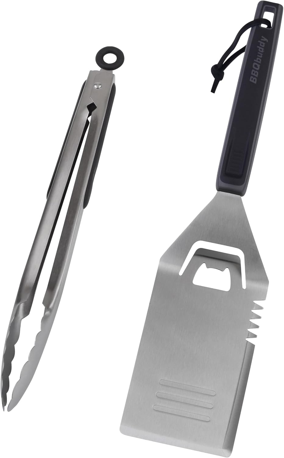 BBQ Buddy 2 Piece Tool Set - Tongs and Grill Spatula for Outdoor Grill - Stainless Steel BBQ Set with Ergonomic Handles and Bottle Opener - BBQ Tools image number 3