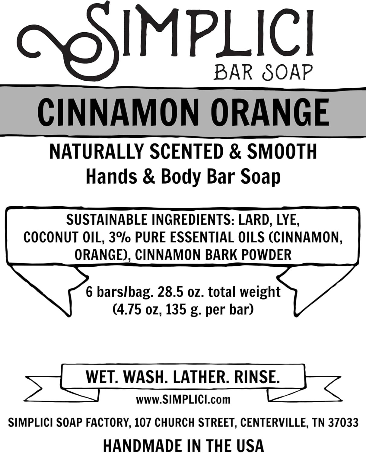 SIMPLICI Orange & Cinnamon Bar Soap Value Bag (6 Bars) Bulk Palm Oil Free. Scented with Pure Essential Oils. image number 1