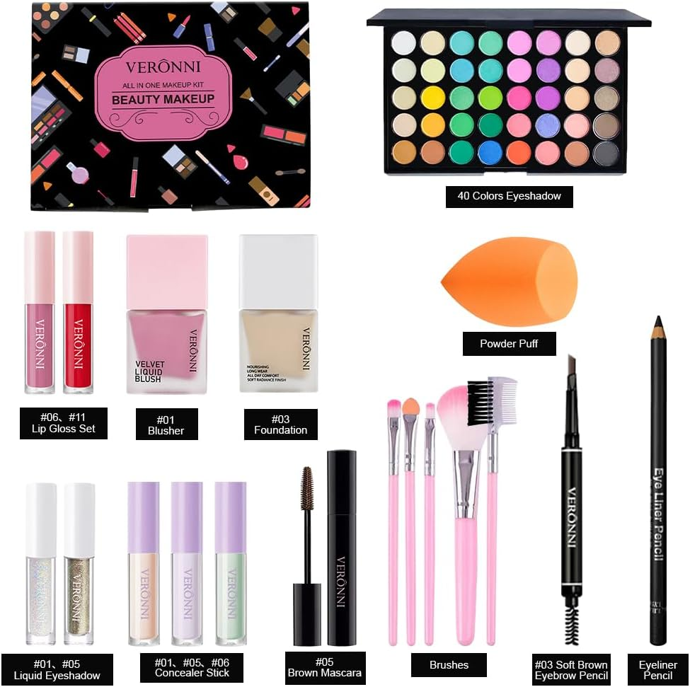Makeup Kit for Women Full Kit All in One Makeup Kit with Eyeshadow Eyeliner Eyebrow Lip Gloss Face Makeup & Brushes Full Starter Cosmetics Set for Girls & Teens (Set A) image number 1