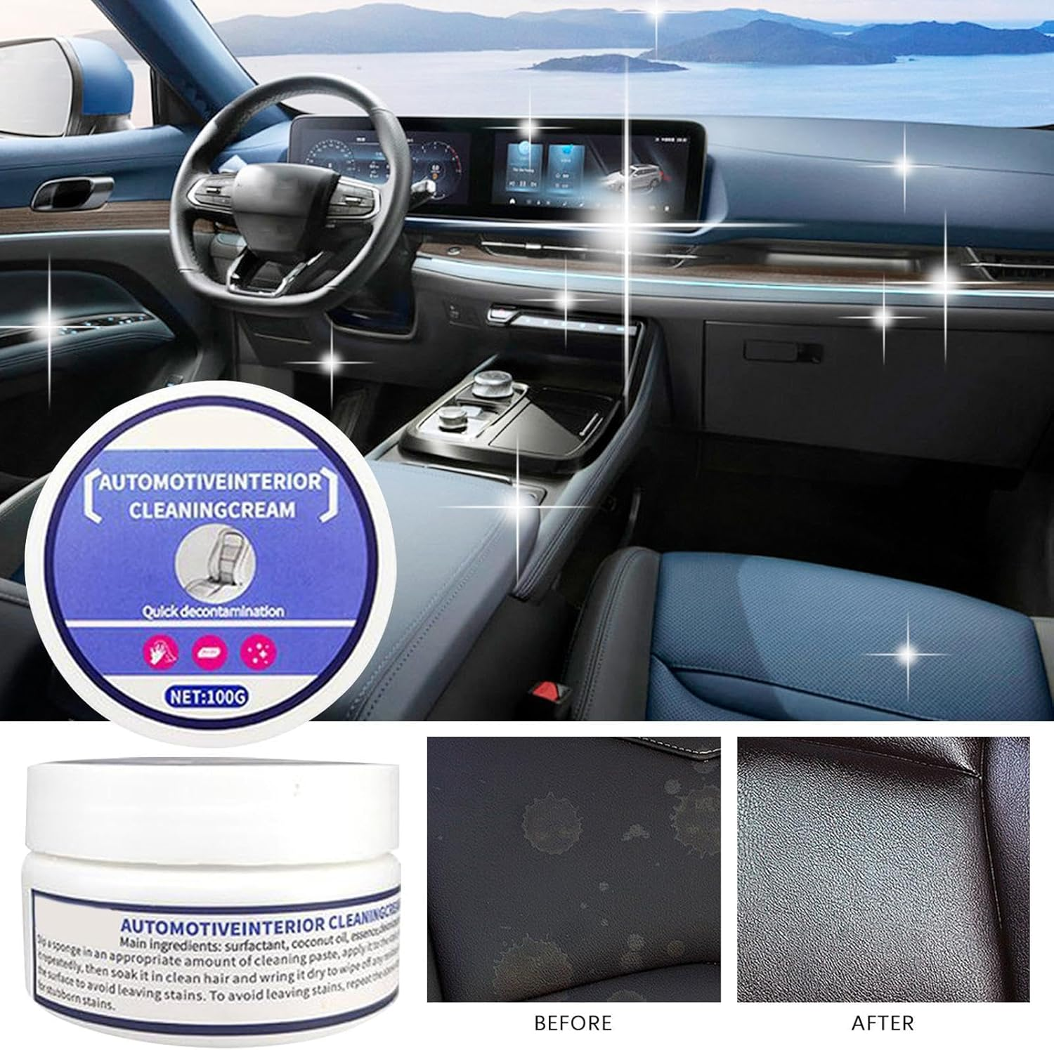 Car Leather Seat Cleaner - Multipurpose Automotive Cleaning Cream Interior Detailer,Leather Restorer Car Detailing Kit, Car Cleaning Agent for SUV Sedan Truck image number 5