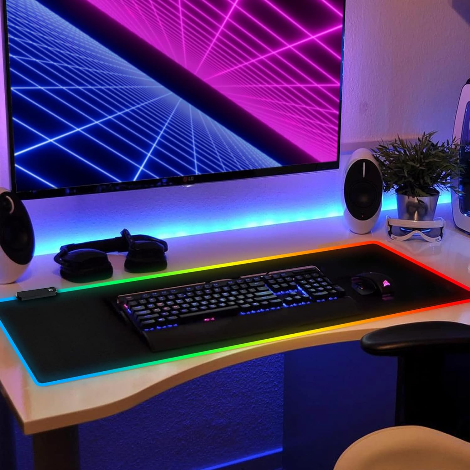 RGB Gaming Mouse Pad Extended Desk Mat 90X40Cm RGB Gaming Keyboard Pad Desk Mat Gaming Extra Large Upgrade Thickening 5Mm XXL Large Pro Mouse Mat Non-Slip Rubber for Pcgamer, Office (Black) - Pink image number 3